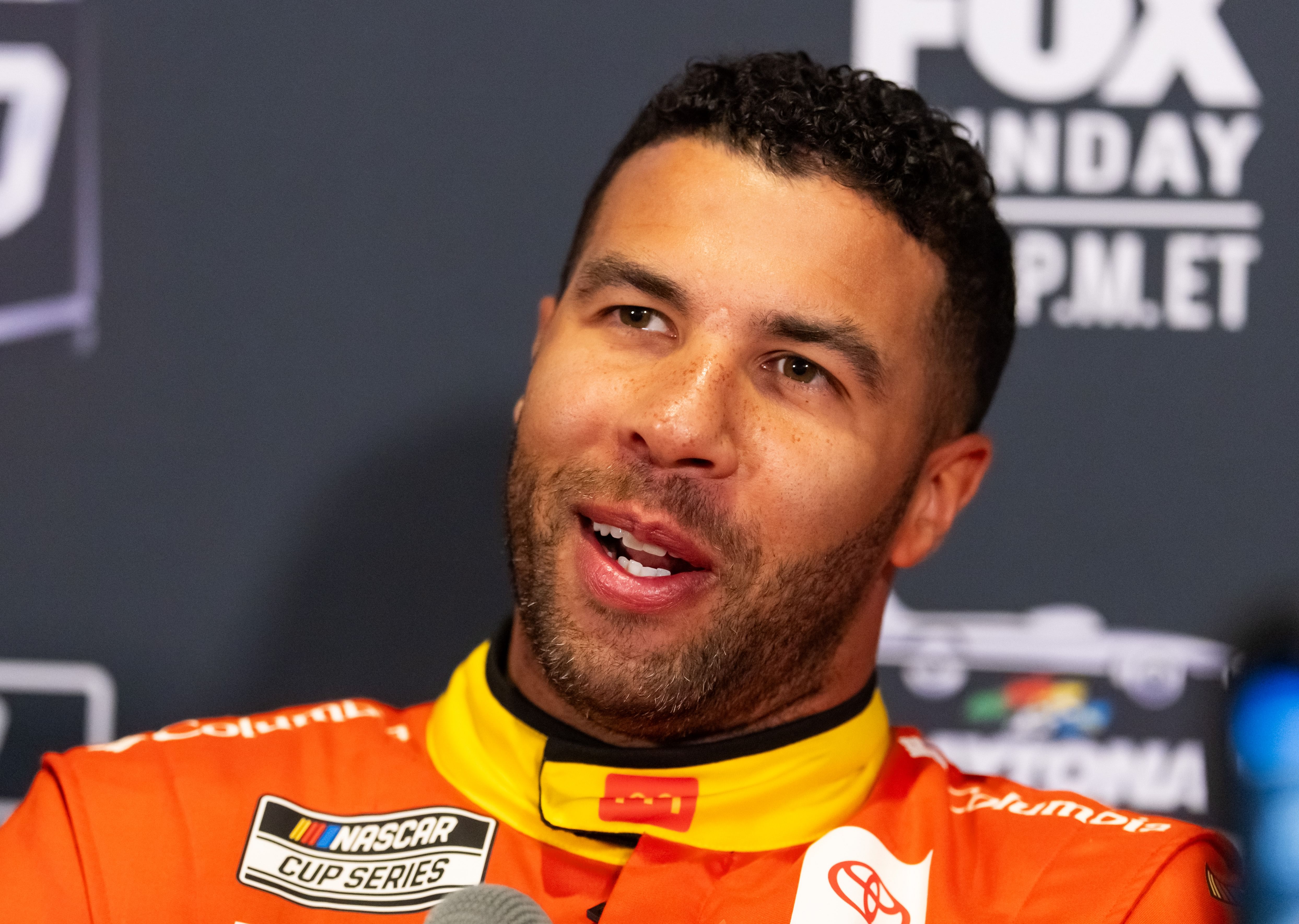 Bubba Wallace at NASCAR&#039;s Media Day before Daytona 500 - Source: Imagn