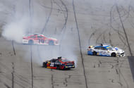 Garrett Mitchell (30), driver Kyle Steckly (29) and driver Amber Balcaen (70) wreck during Ride the ‘Dente 200 at Daytona International Speedway - Source: Imagn