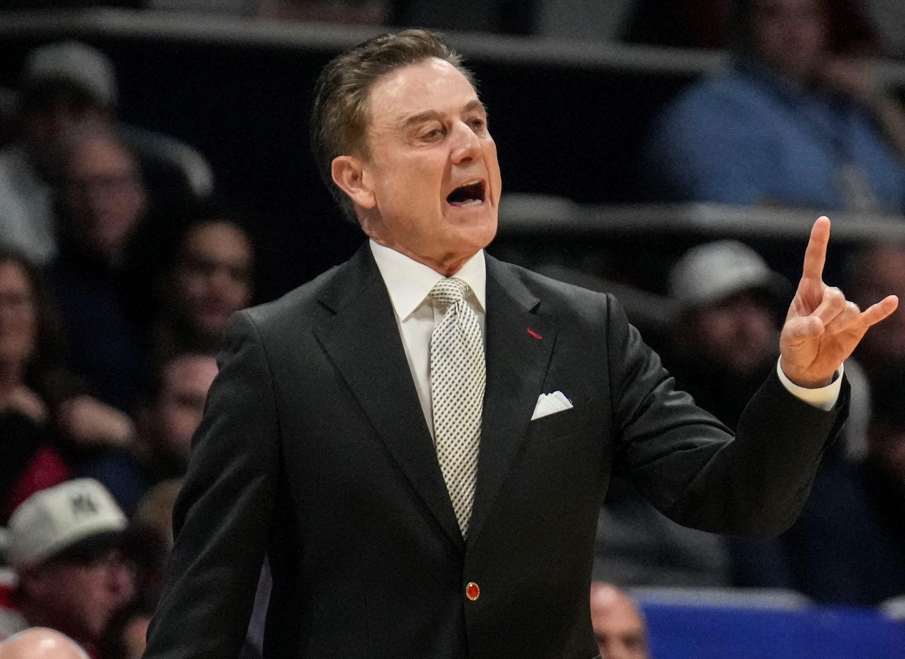 St. John&#039;s Red Storm head coach Rick Pitino yells to his team during the first half of their game against the Butler Bulldogs on Feb. 26, 2025, at Hinkle Fieldhouse. Photo: Imagn