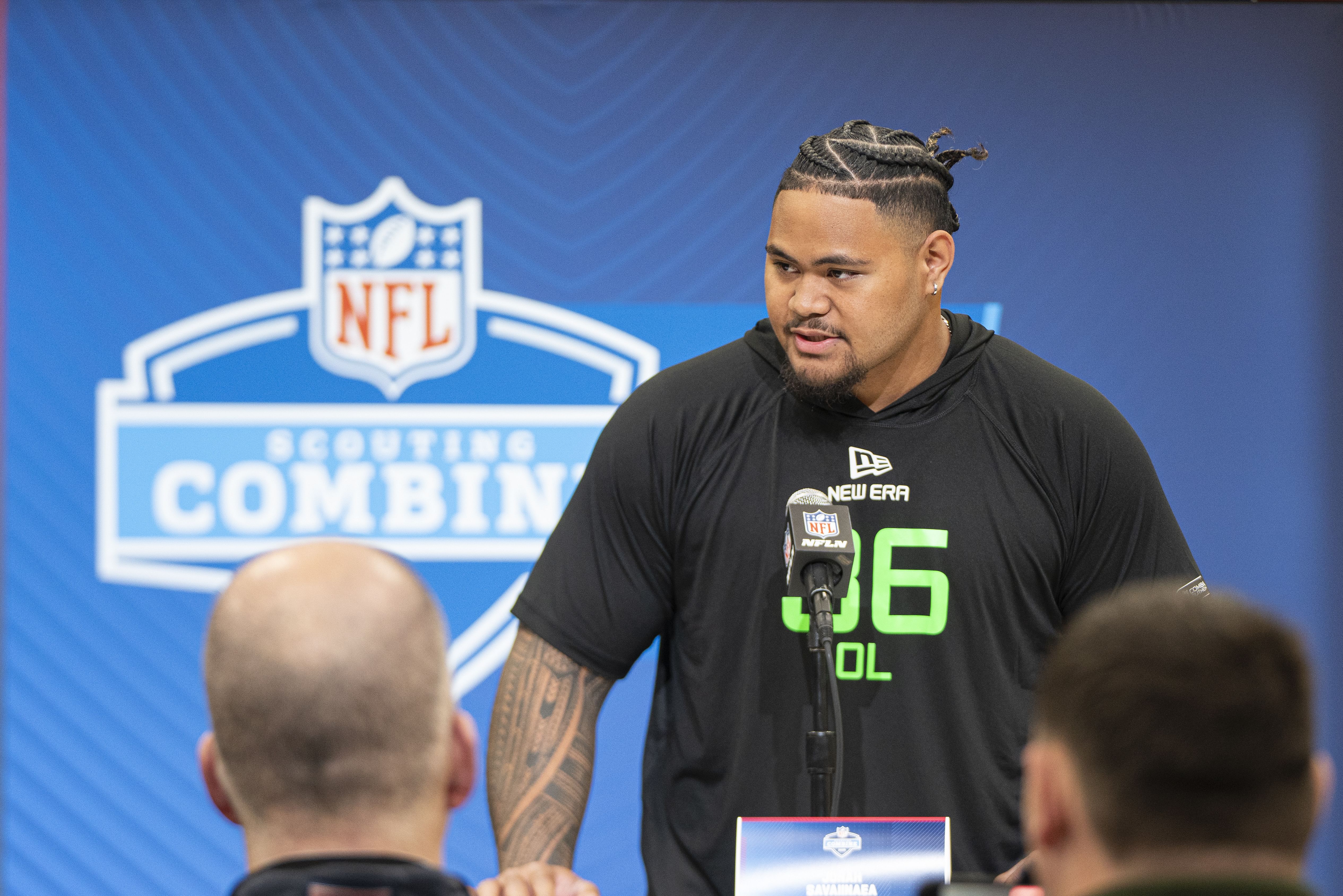 NFL: Jonah Savaiinaea at the Combine - Source: Imagn