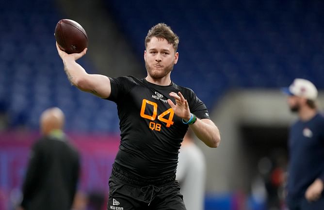 Riley Leonard has 2-word reaction to Quinn Ewers flexing his arm strength at NFL Combine