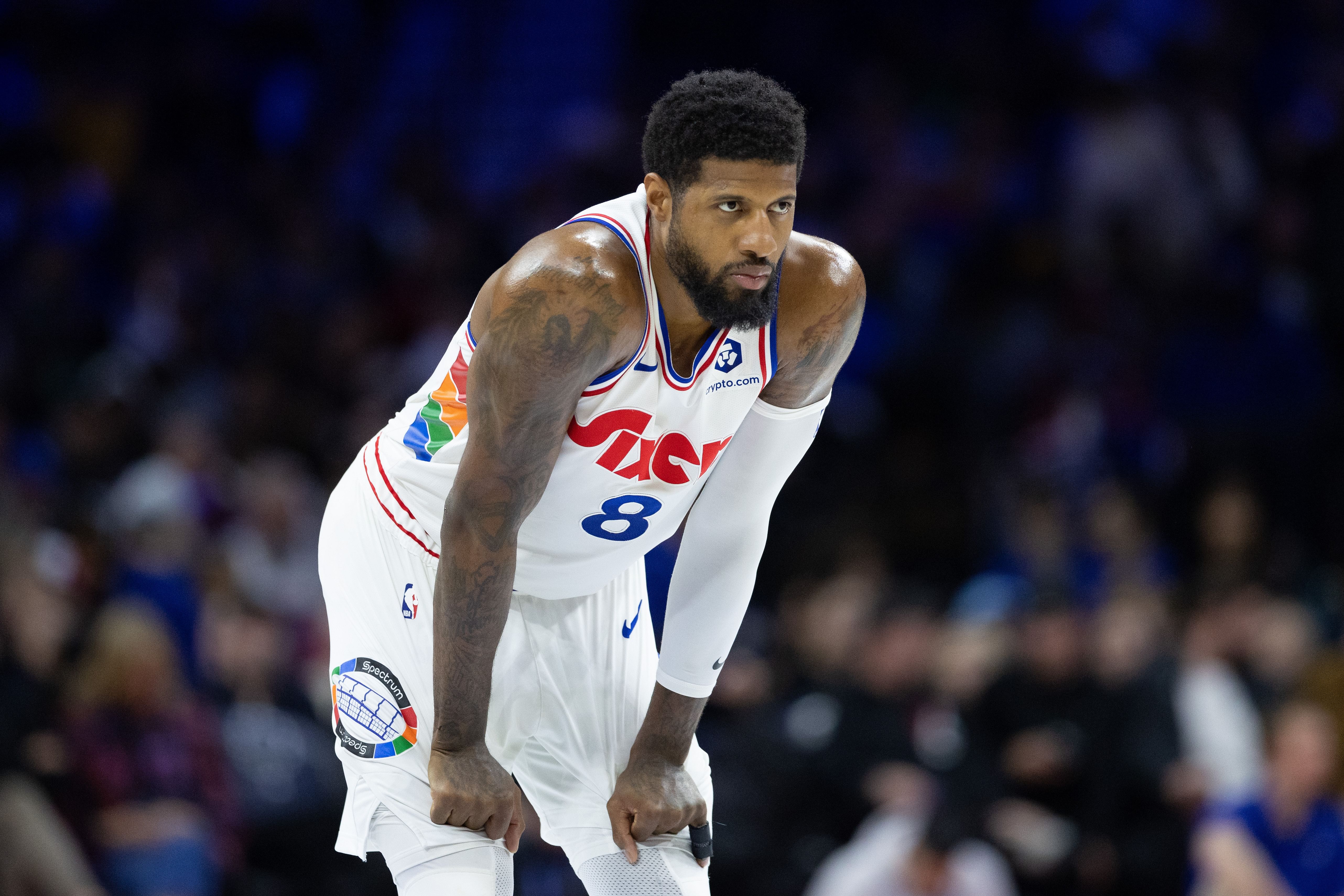 Paul George gets shut down by the Philadelphia 76ers (Image Source: Imagn)