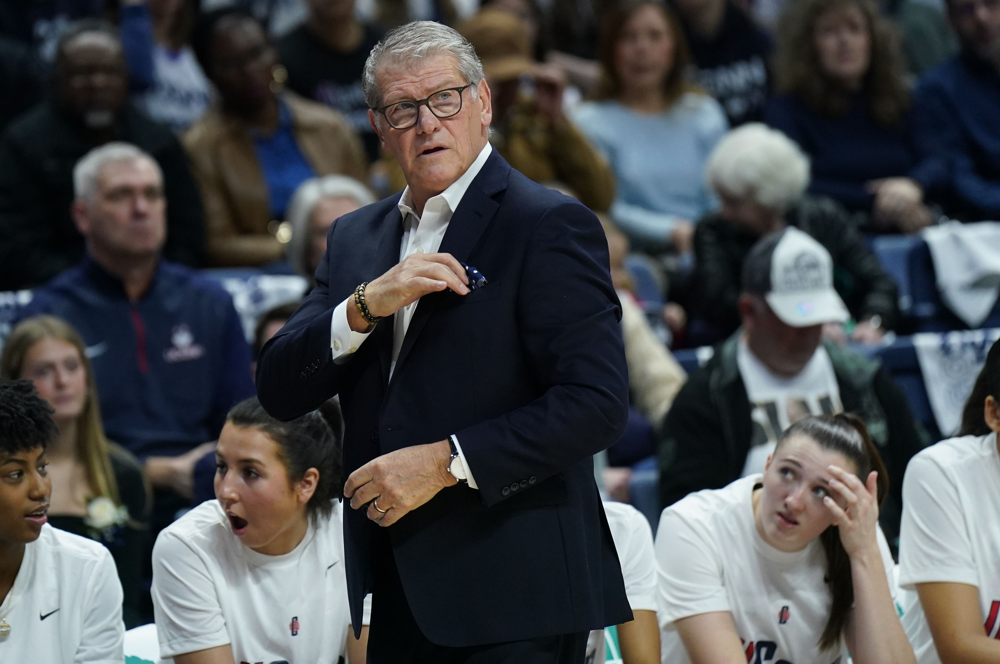 UConn Huskies head coach Geno Auriemma watches from the sideline as they take on the Marquette Golden Eagles at Harry A. Gampel Pavilion. Photo: Imagn