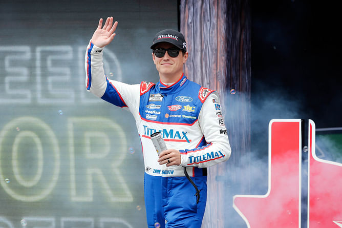Zane Smith's wife McCall celebrates No. 38 racer's 'first top 10 of the year' at the Shriners Children's 500