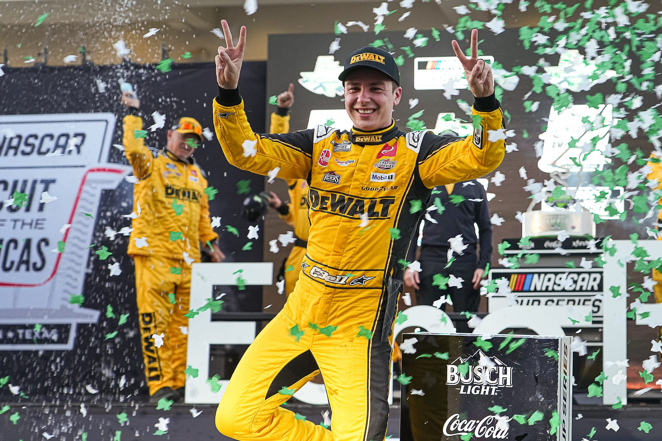 Christopher Bell (20) celebrates winning the NASCAR Cup Series at COTA- Source: Imagn