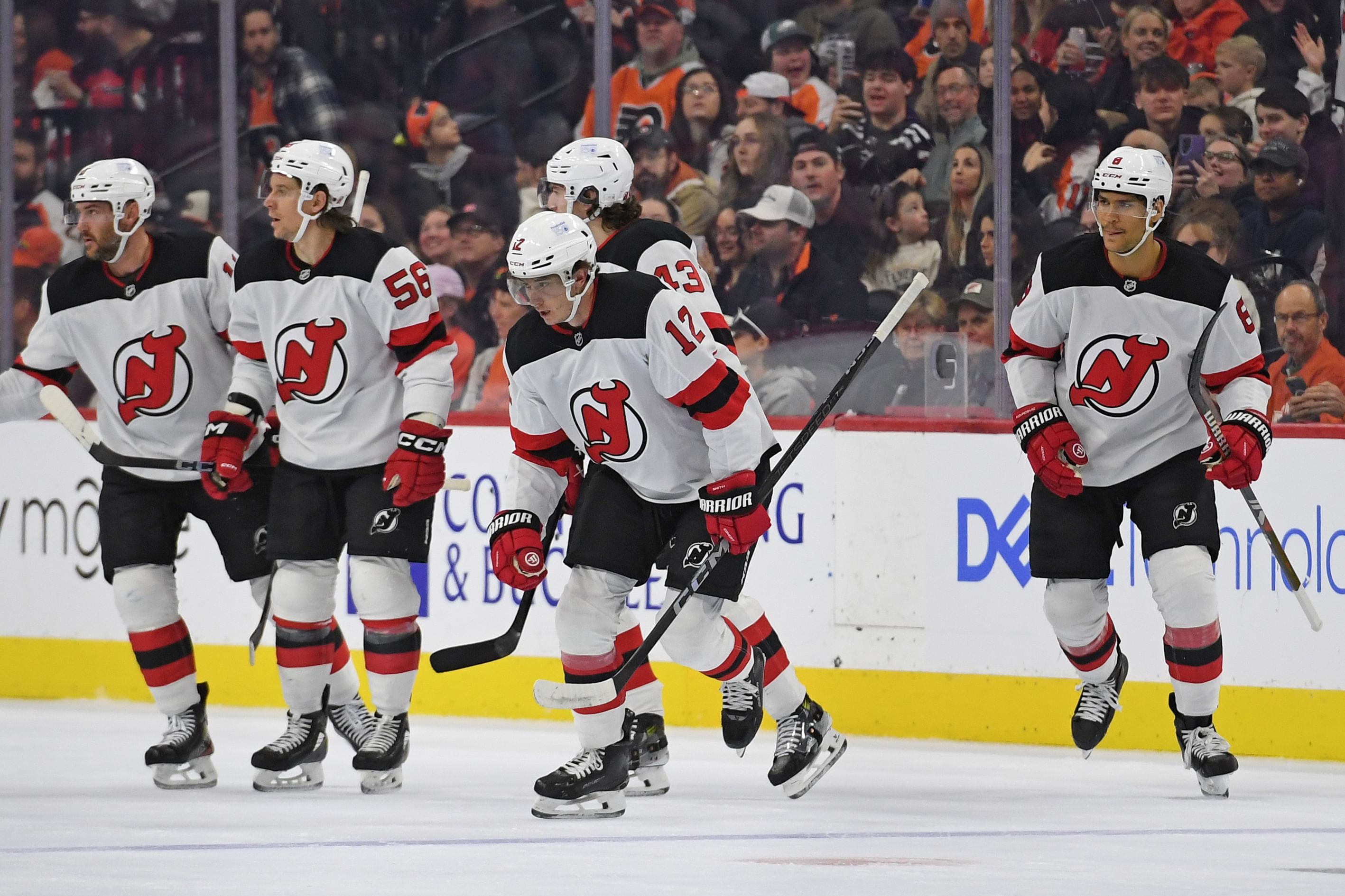 NHL: Devils celebrate goal against Flyers - Source: Imagn