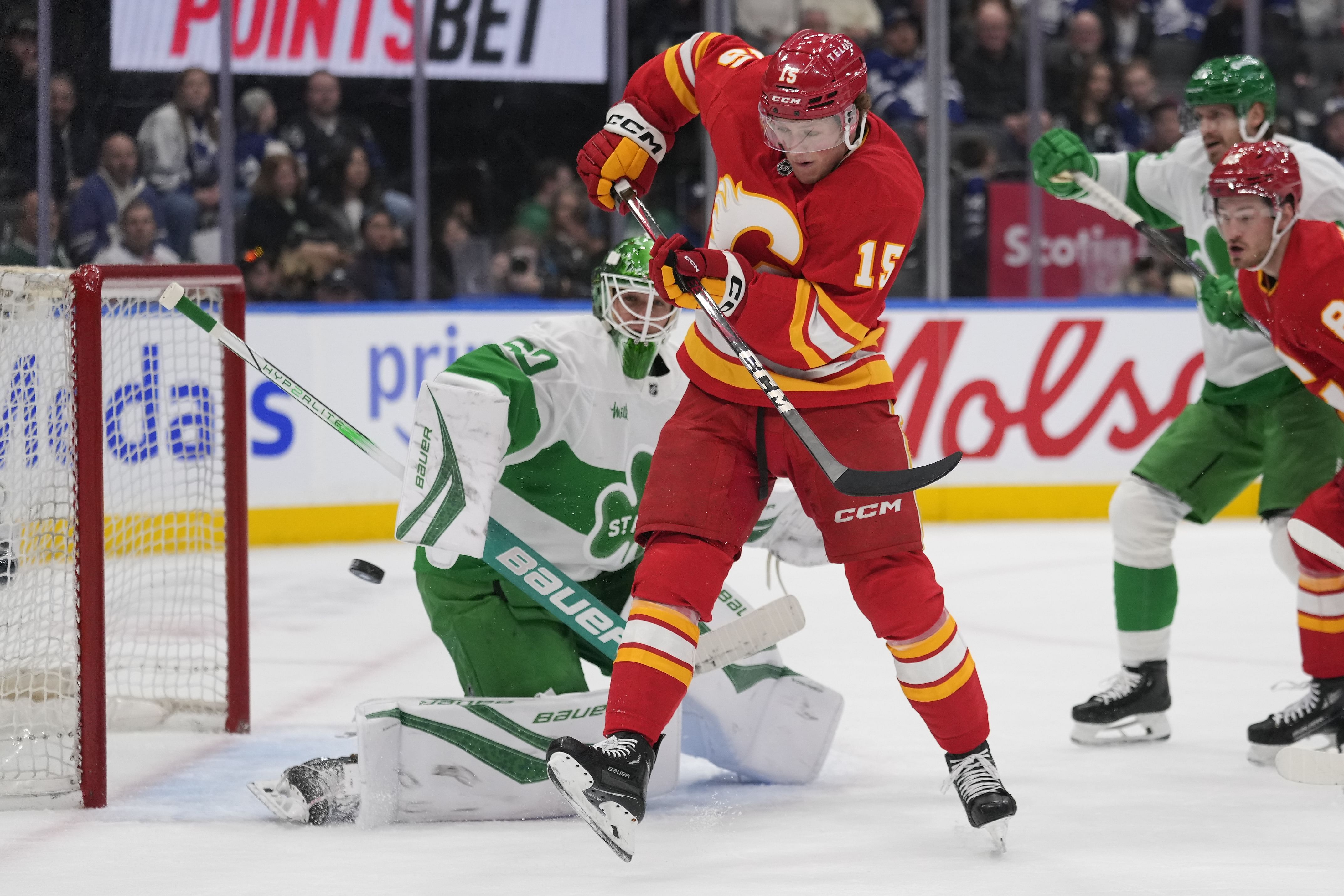 The Calgary Flames are underdogs tonight against the New York Rangers (Imagn)