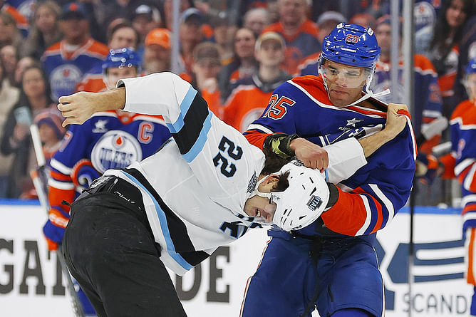 Watch: Darnell Nurse pummels Jake McBain in spirited tilt during Oilers vs Utah HC