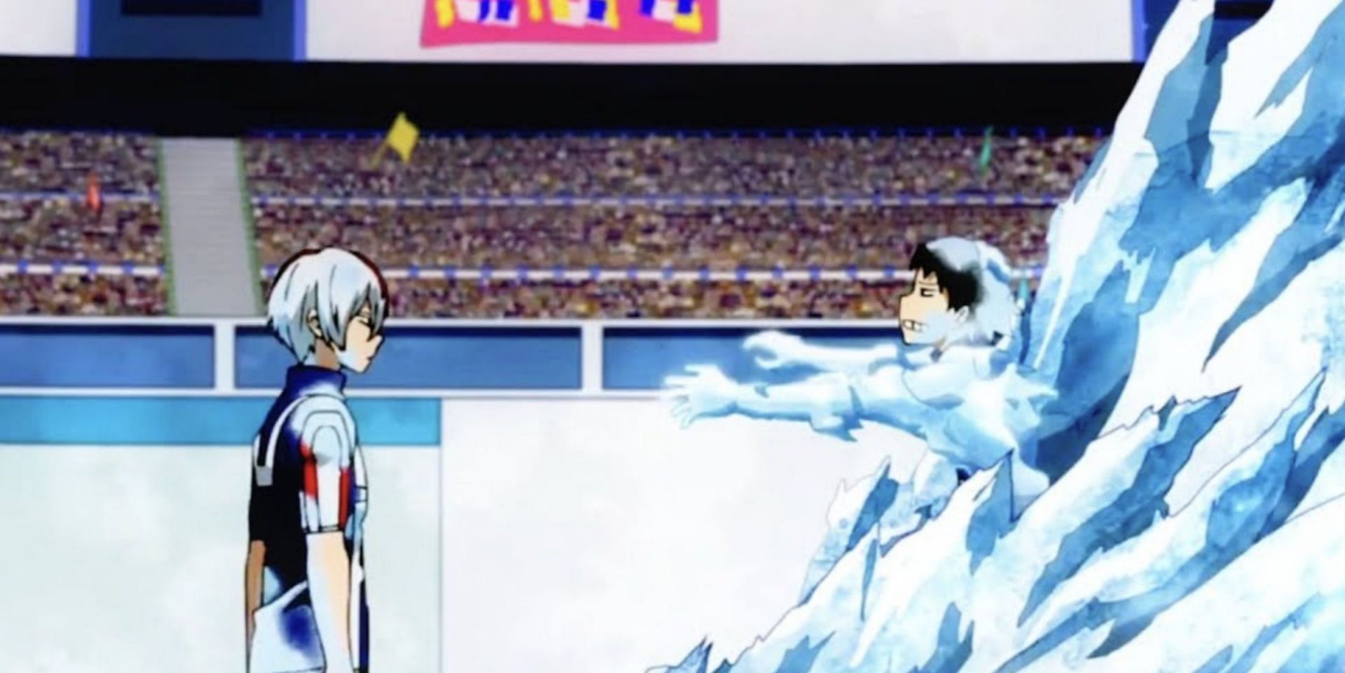 Todoroki freezes Sero (Image via Studio Bones)