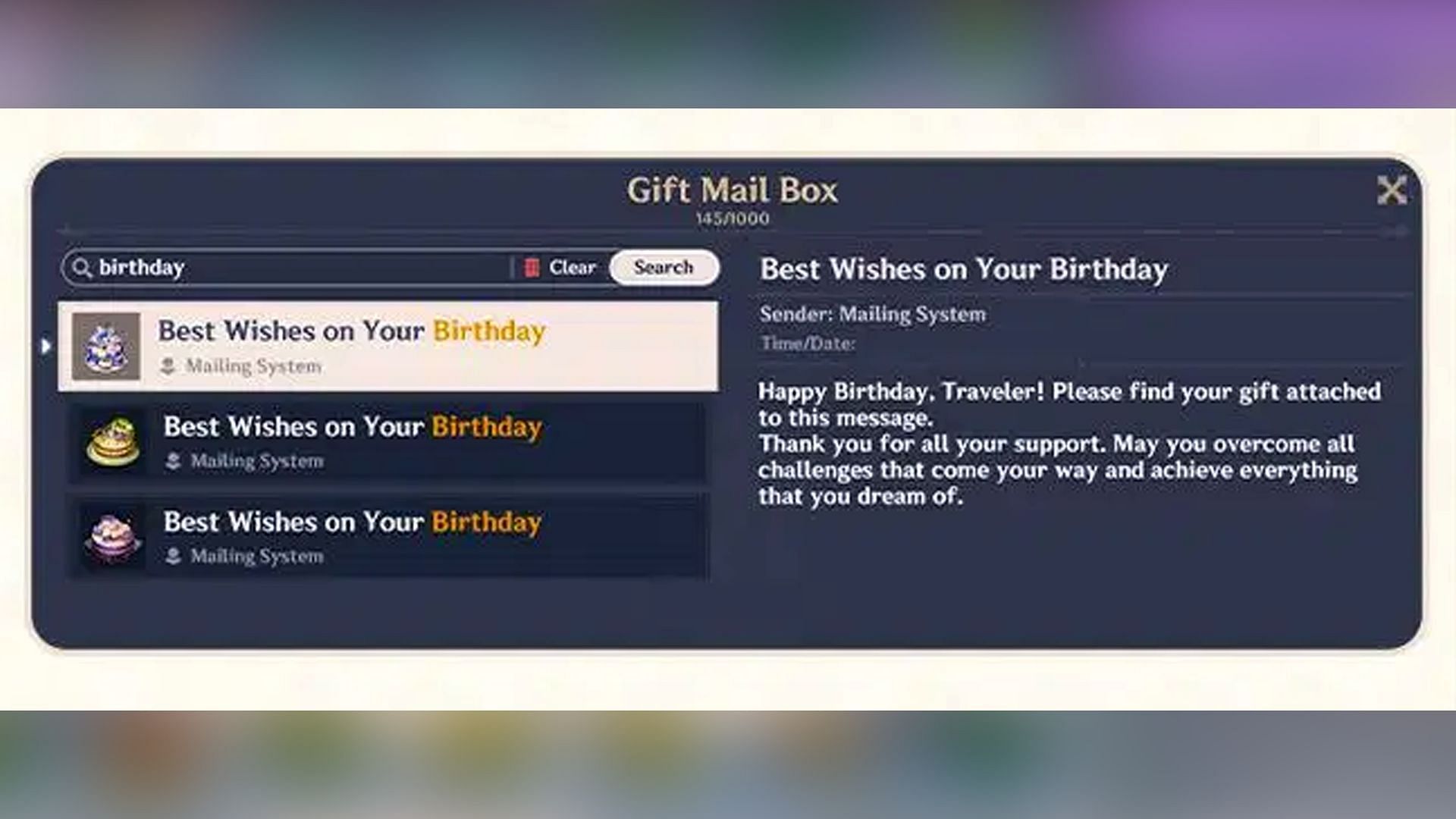 The Gift mailbox will be searchable (Image via HoYoverse)