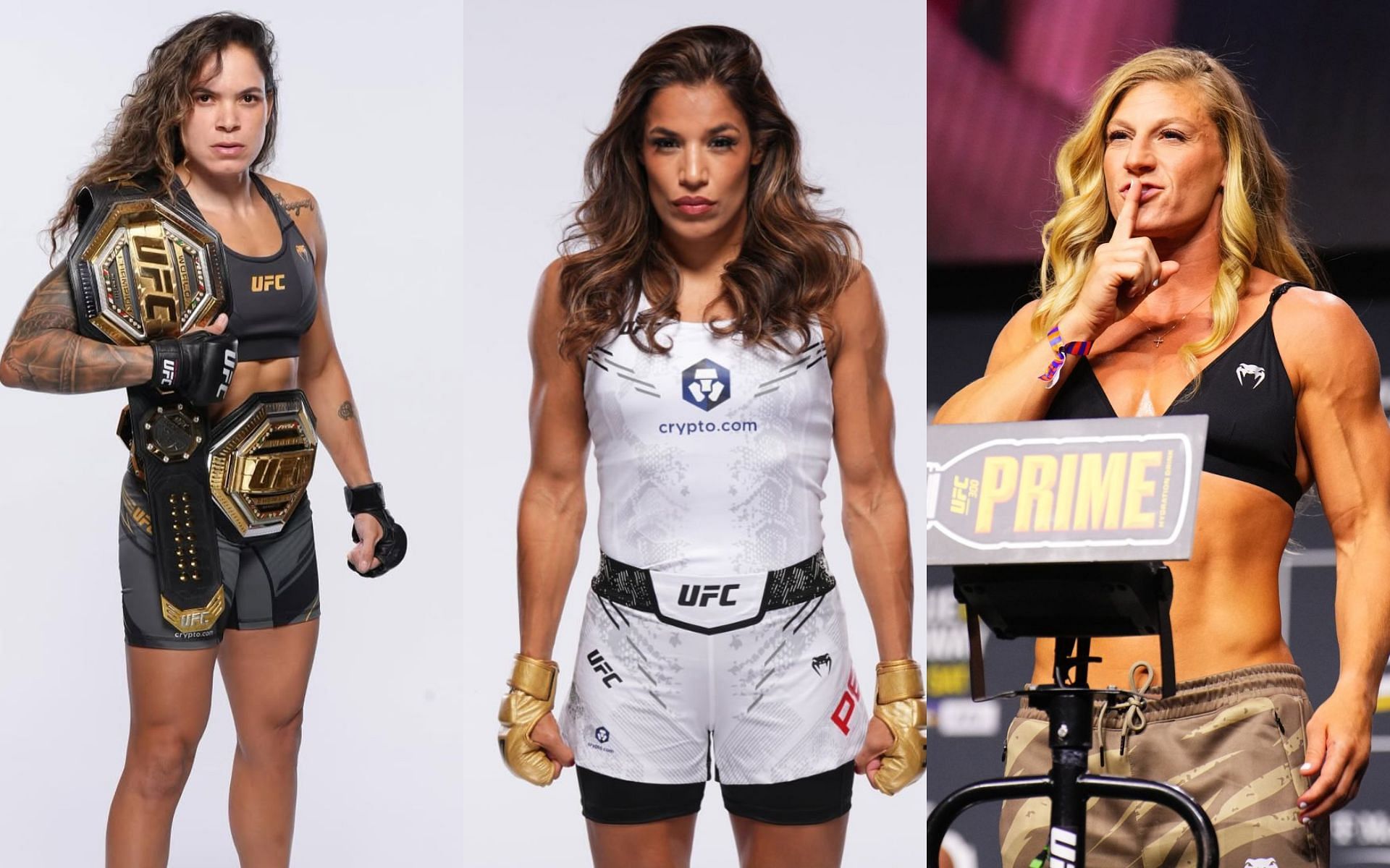 Julianna Pena (center) wants to face Kayla Harrison (right) instead of Amanda Nunes (left). [Images courtesy: @amanda_leoa, @venezuelanvixen and @kaylaharrisonofficial on Instagram]