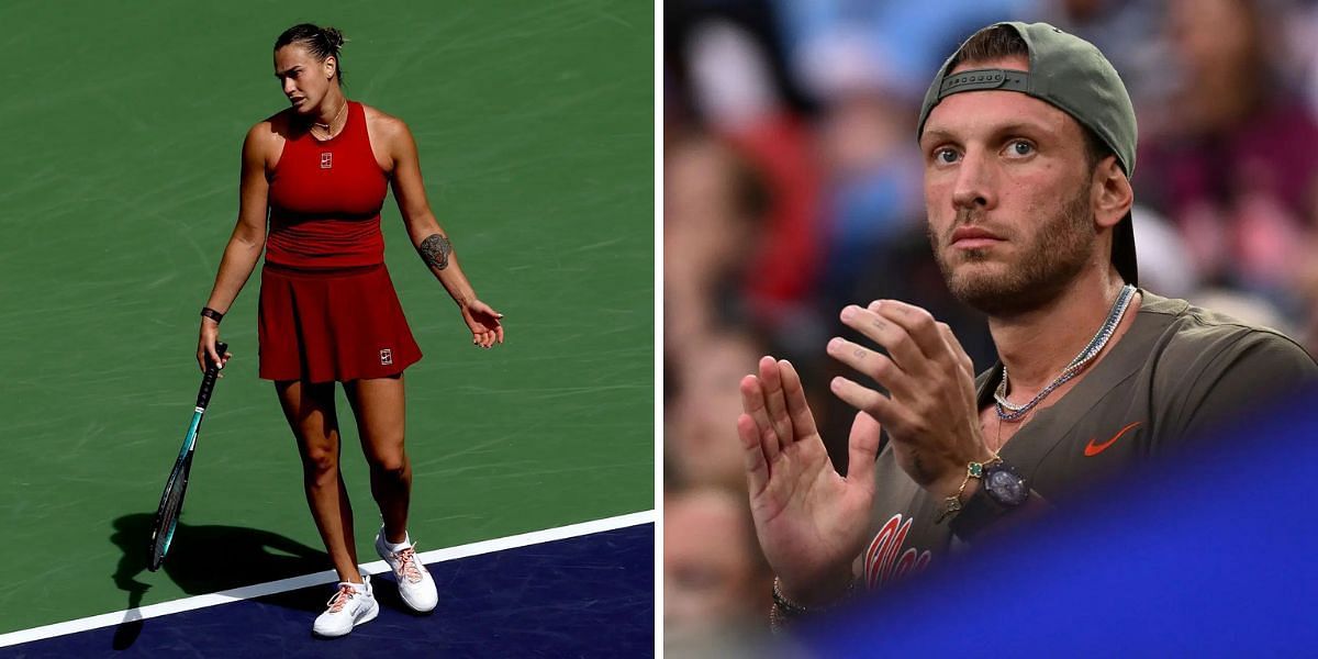 Aryna Sabalenka (L) contradicts boyfriend Georgios Frangulis (R) after Indian Wells loss, (Source: Getty Images)