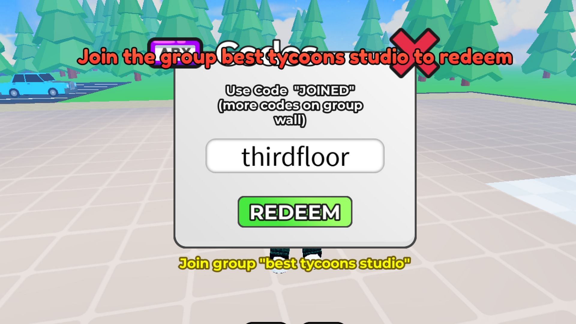 Join the developer&#039;s group to utilize exclusive codes (Image via Roblox)