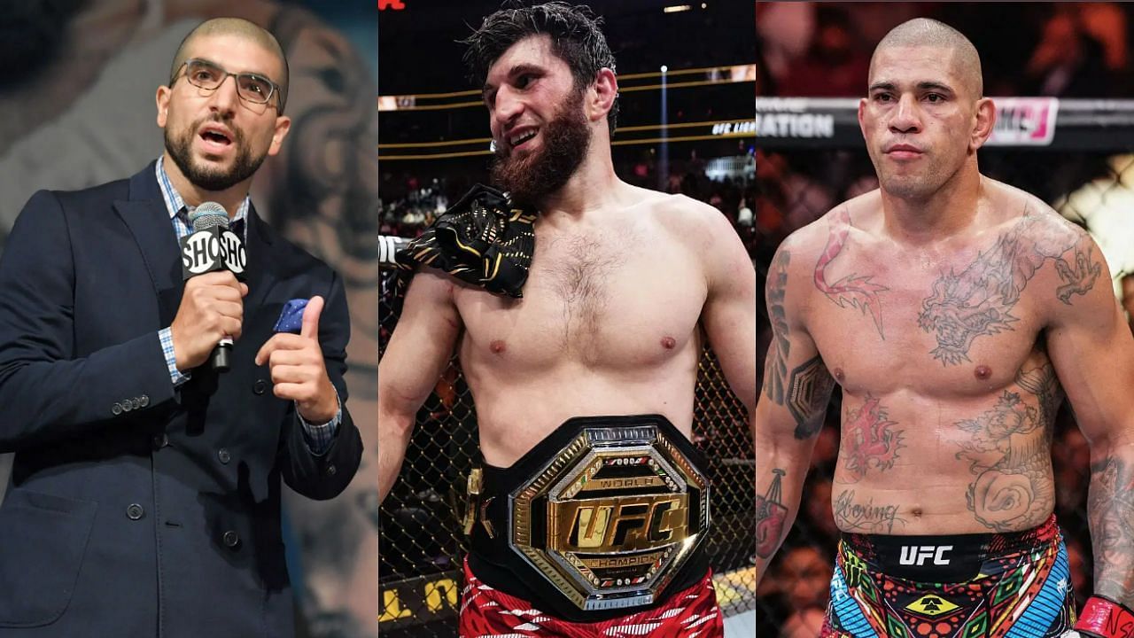 Ariel Helwani(Left), Magomed Ankalaev (Middle), Alex Pereira (Right)