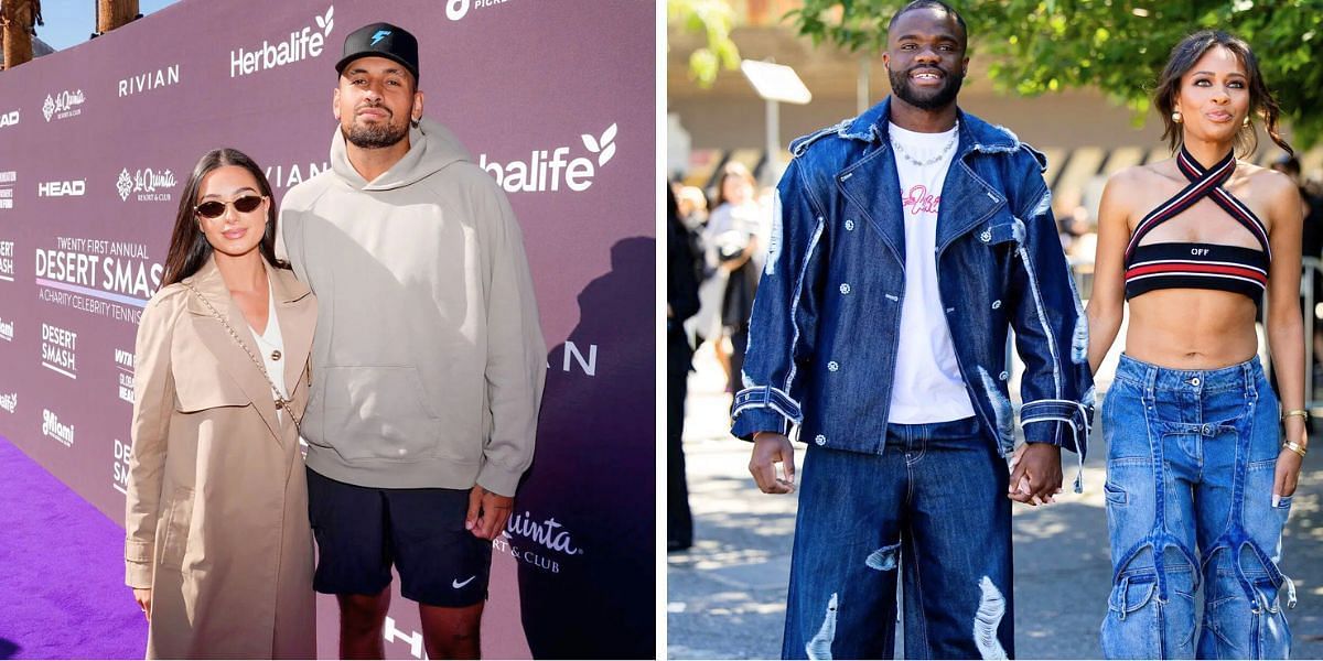 Nick Kyrgios and his girlfriend Costeen Hatzi (L), Frances Tiafoe and his girlfriend Ayan Broomfield (R). Source: Getty