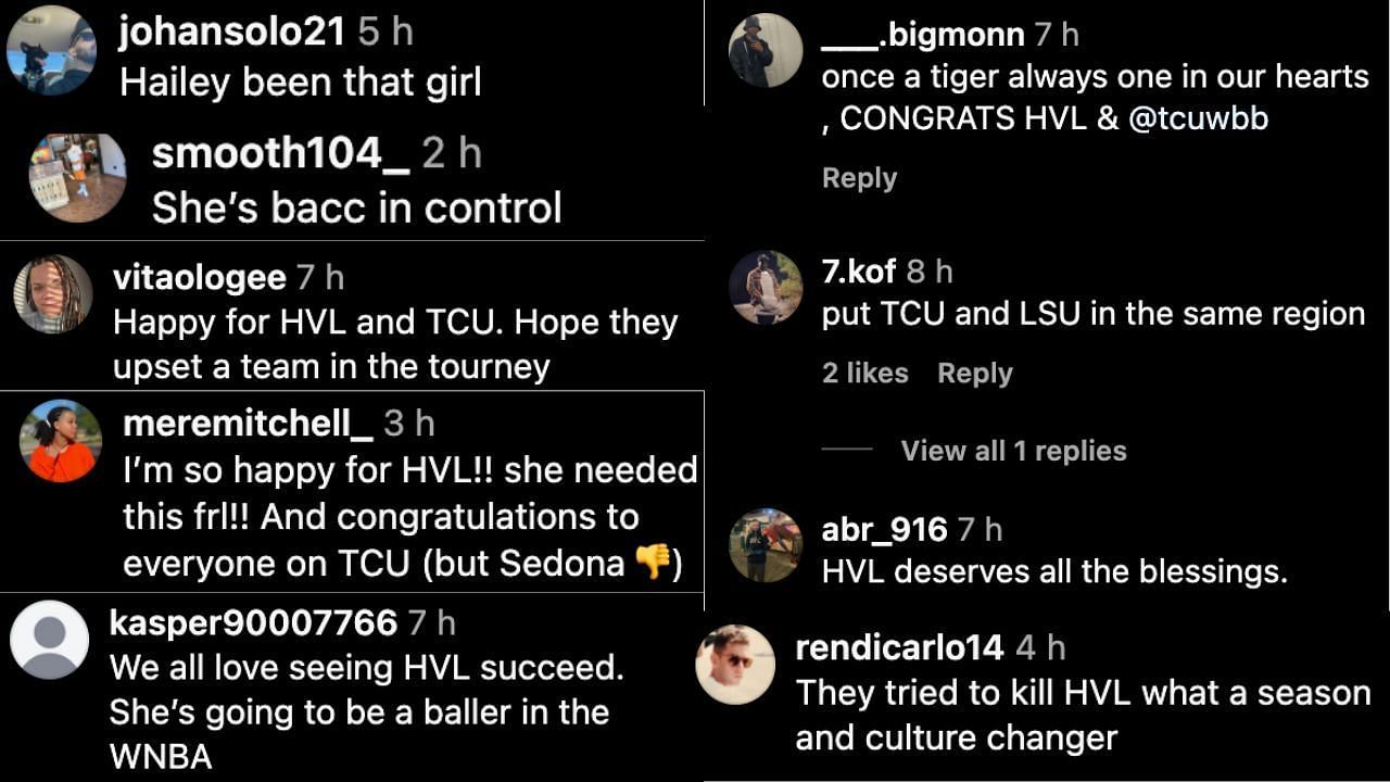 Fan reactions to Hailey Van Lith (Credit: Instagram/@espnw)