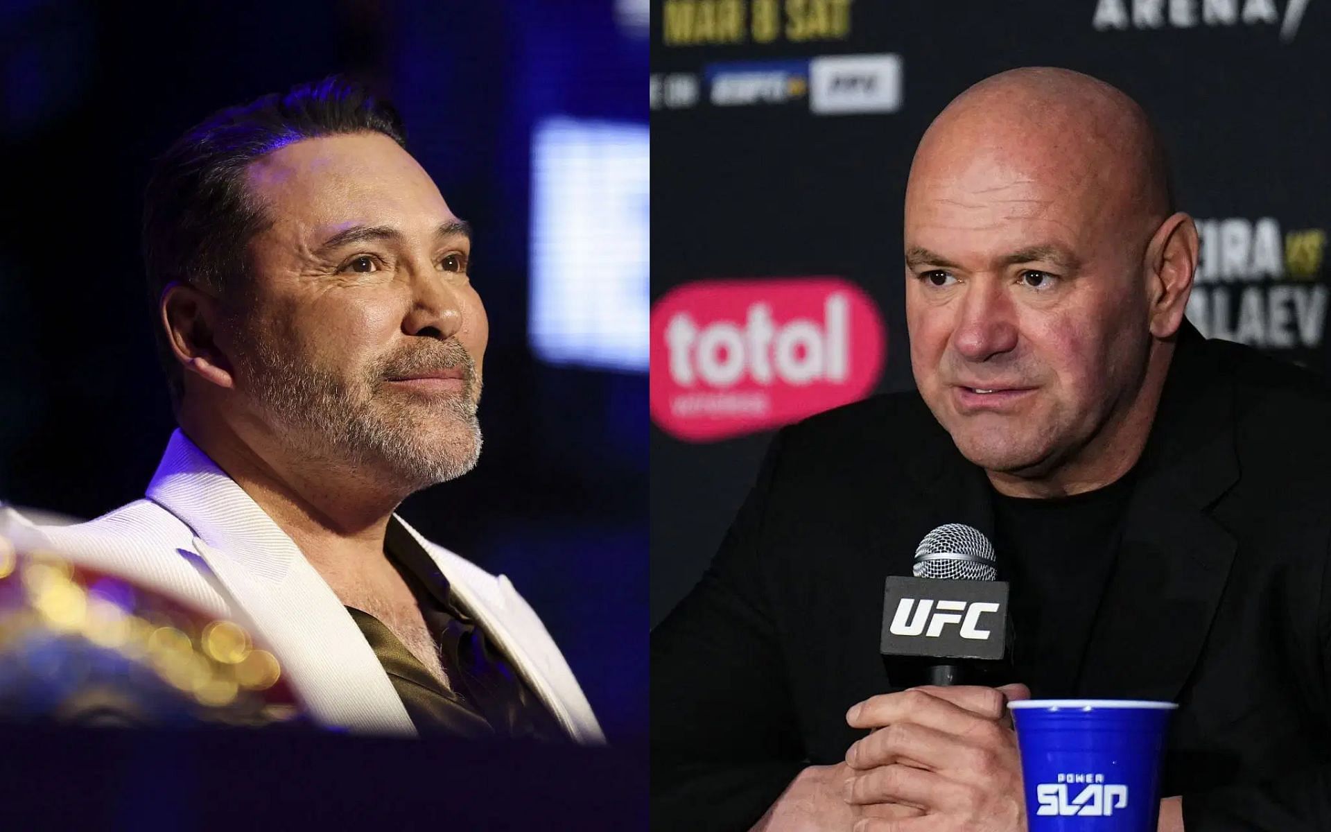 Oscar De La Hoya (left) reignites feud with Dana White (right) after claiming the latter does not know boxing [Image Courtesy: Getty Images]