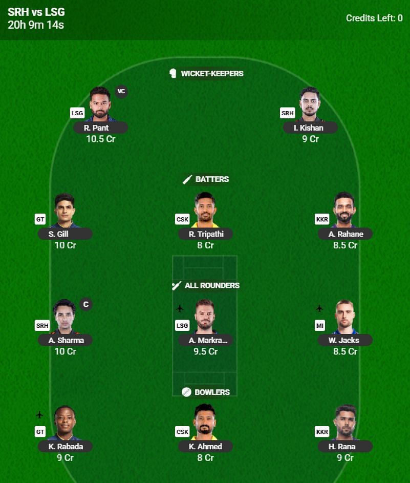 Best IPL 2025 Fantasy Team for Match 7 - SRH vs LSG
