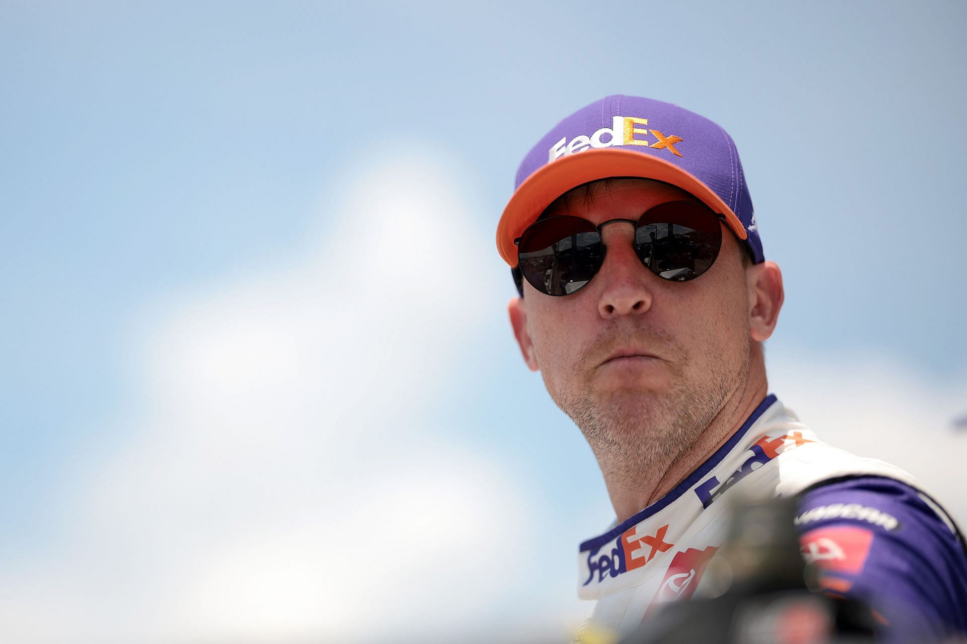 Denny Hamlin looks on during practice for the NASCAR Cup Series Ally 400 at Nashville Superspeedway - Source: Getty