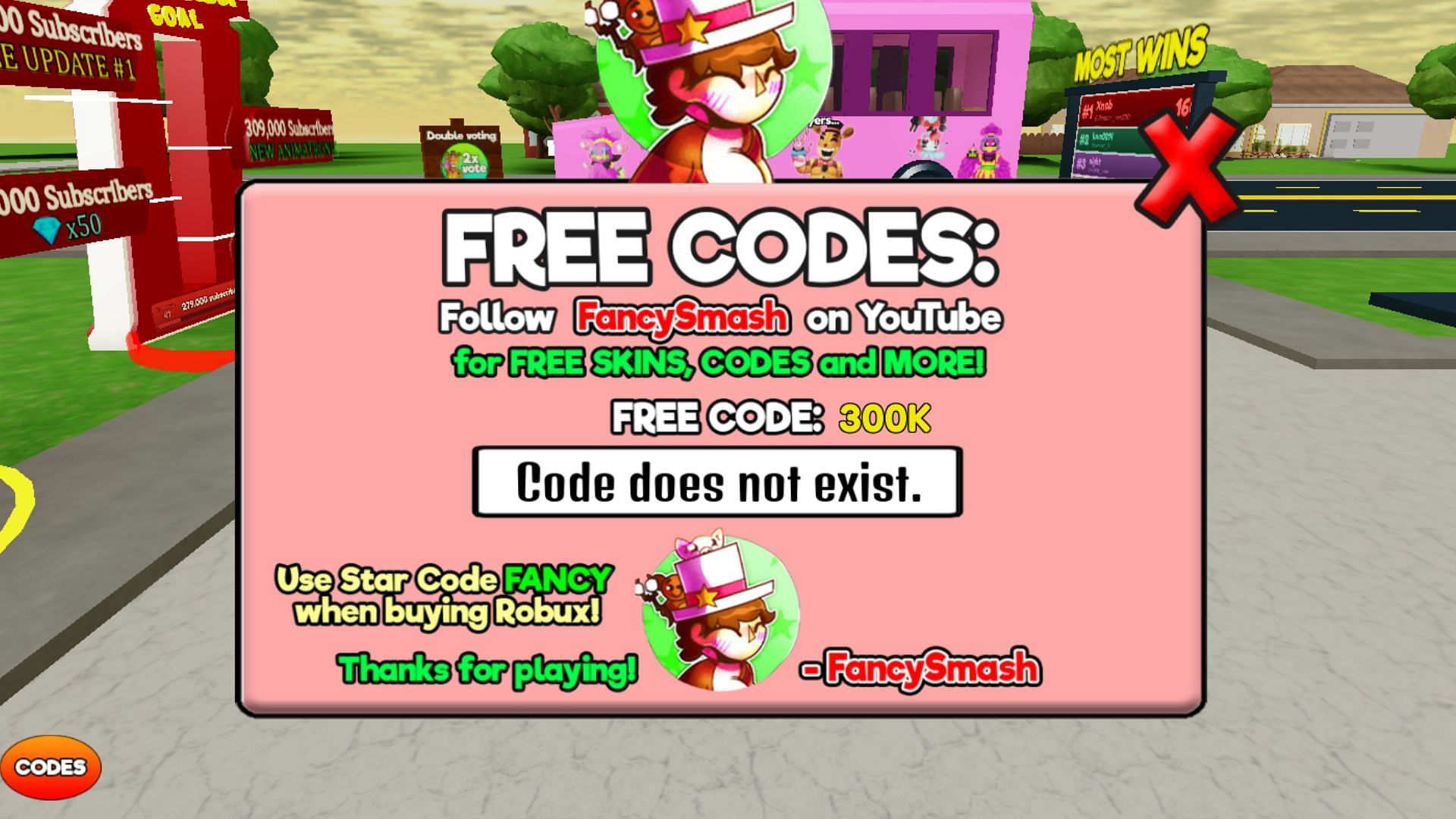 &quot;Code does not exist&quot; error in Freddys Playground (Image via Roblox)