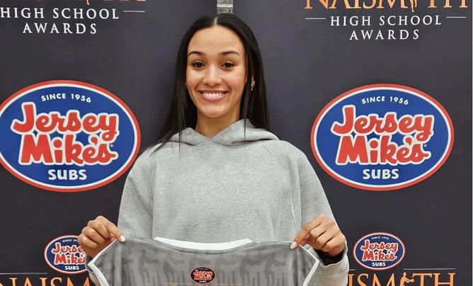 PHOTO: USC commit Jazzy Davidson shows off her latest Naismith Girls High School All-American jersey on IG
