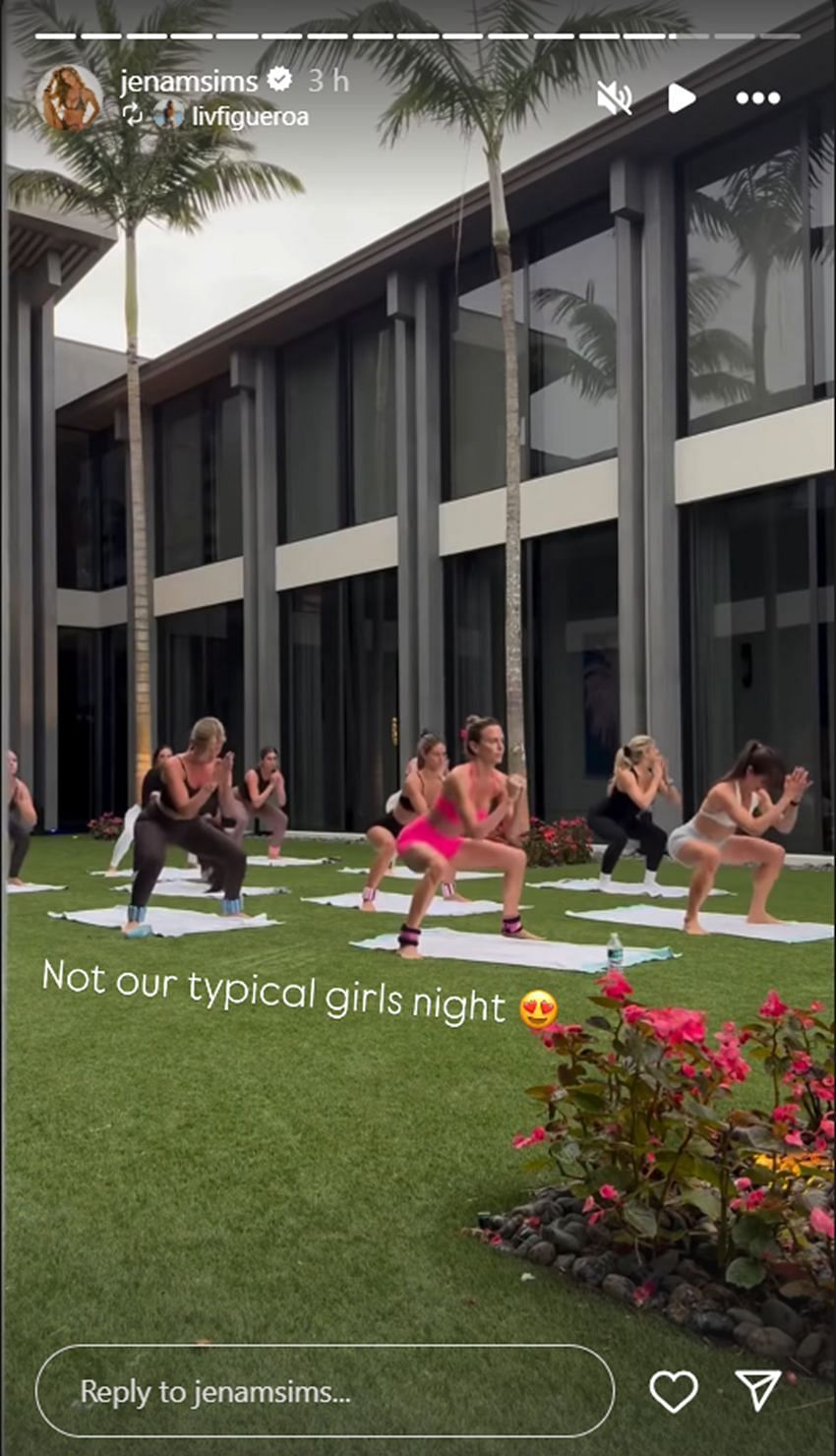 Jenna Sims and her &#039;not our typical girls night&#039; (Credit: Jenna Sims&#039; Instagram story @jenamsims)