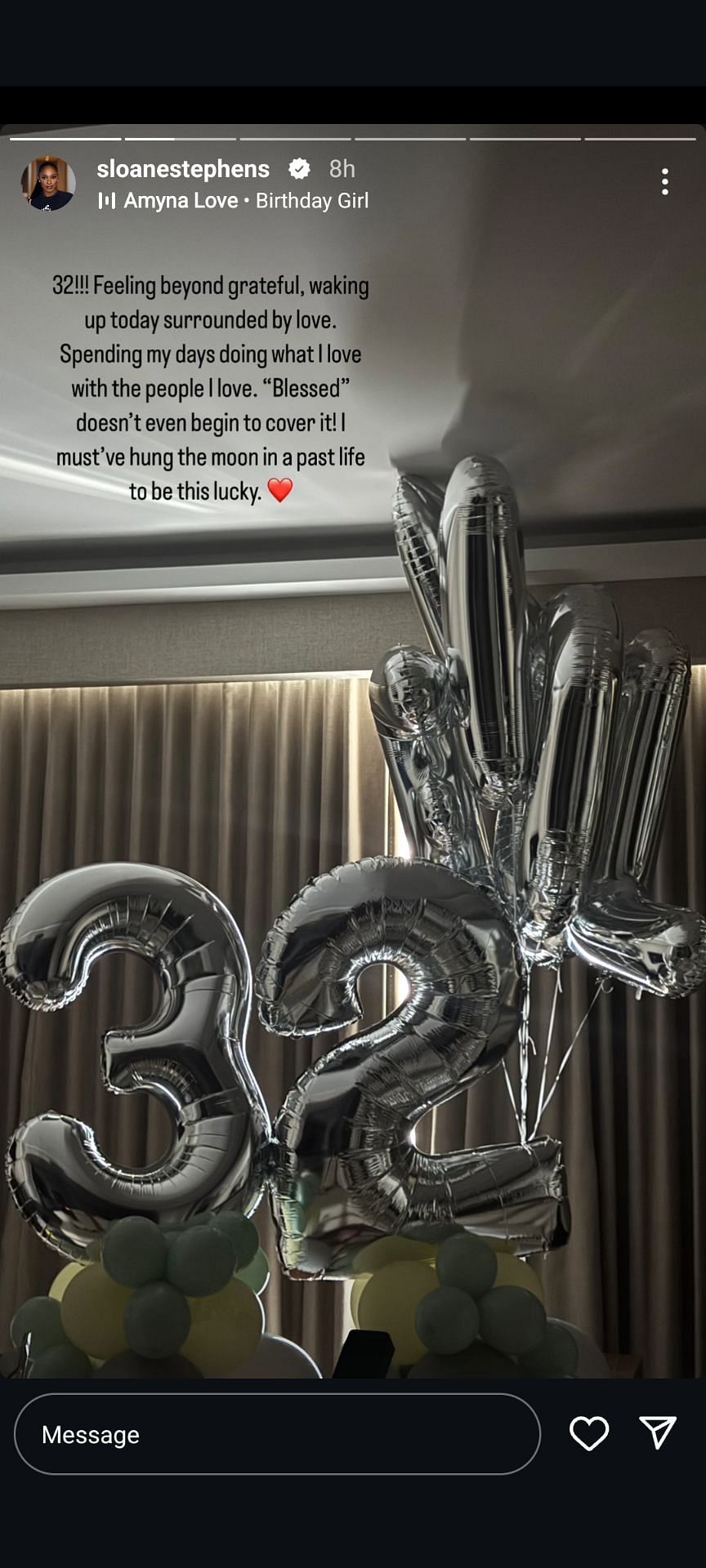 Stephens&#039; message on her 32nd birthday (Source: Instagram/sloanestephens)