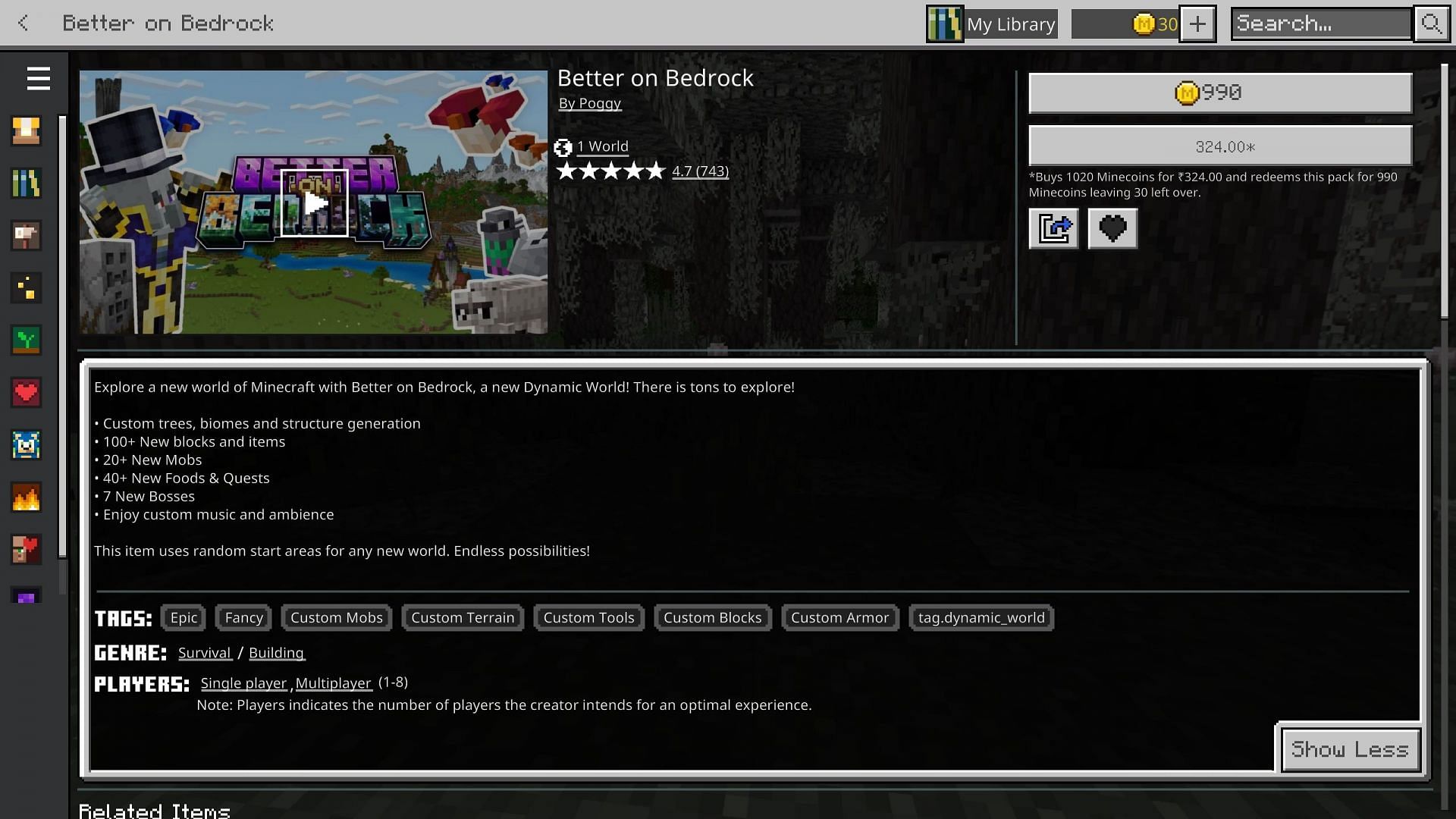 Better on Bedrock world can be bought from the Marketplace (Image via Sportskeeda Gaming/Mojang Studios)