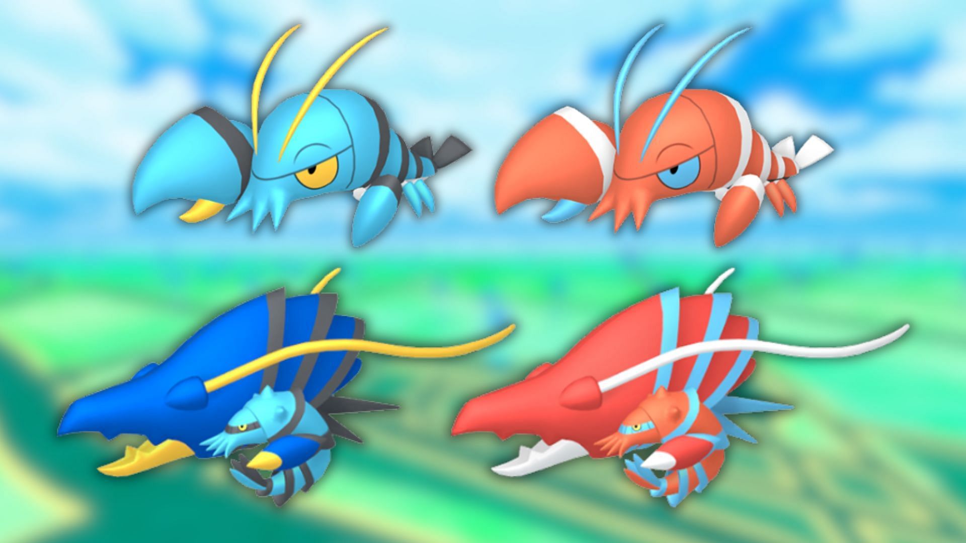 The Clauncher line and their shiny variants (Image via The Pokemon Company)