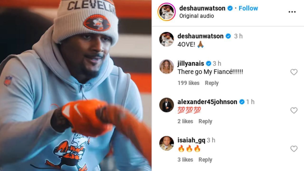 Deshaun Watson&rsquo;s fianc&eacute;e, Jilly Anais&#039; comment on his Instagram post. (Credits: IG/@deshaunwatson)