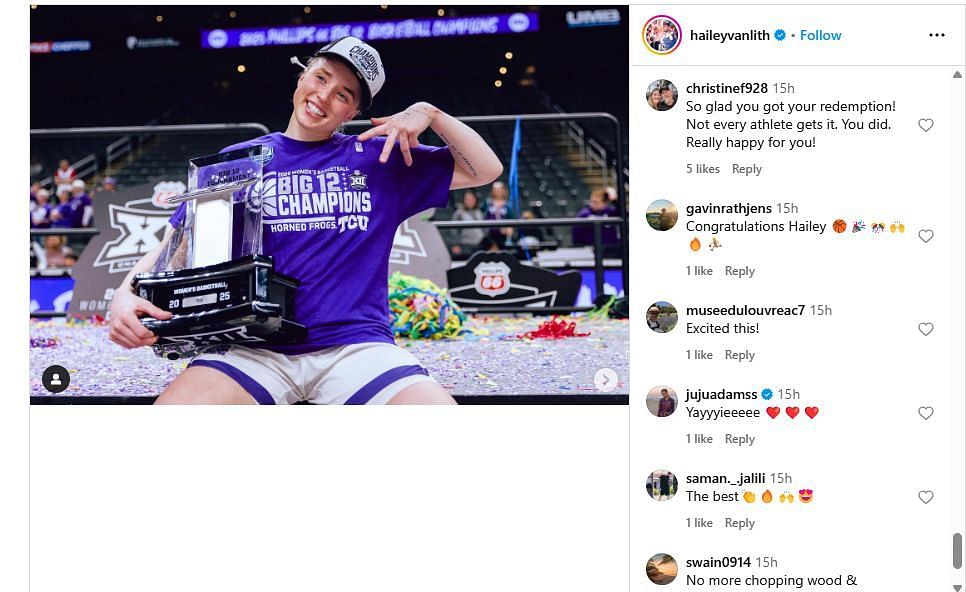 Fans support TCU star Hailey Van Lith on her social media. (Instagram @haileyvanlith)