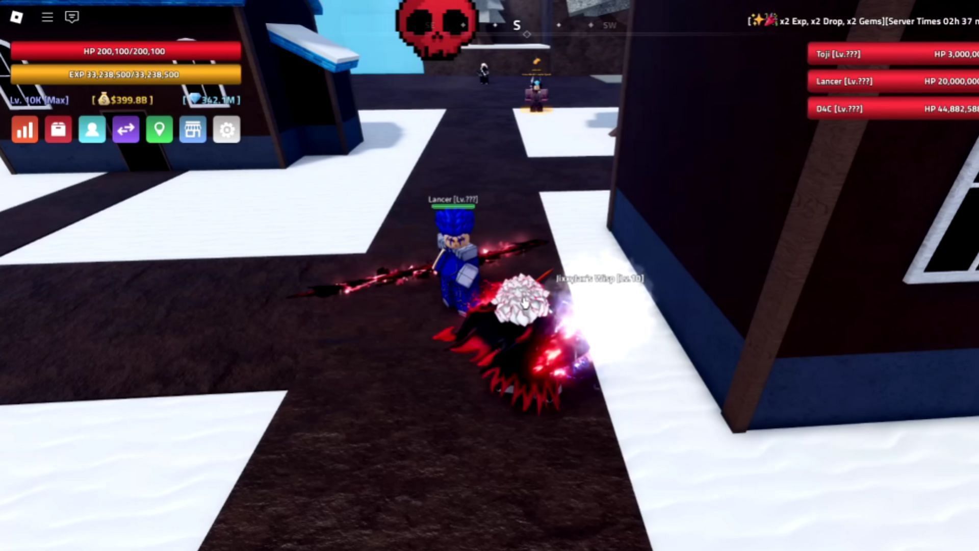 The Lancer boss in Snow Village (Image via Roblox || YouTube/@JixxyJax)