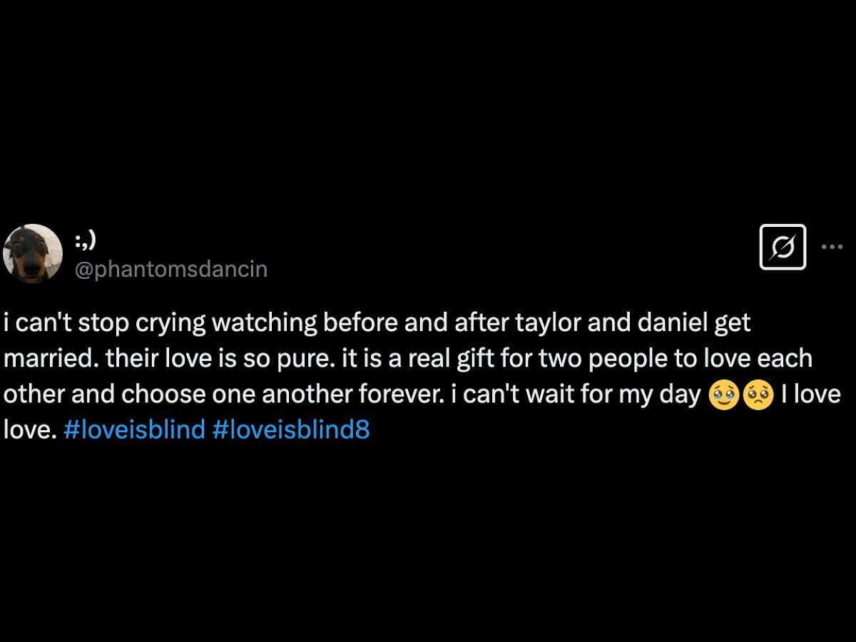 Love is Blind fans react to Taylor and Daniel&#039;s wedding (Image via X/@phantomsdancin)