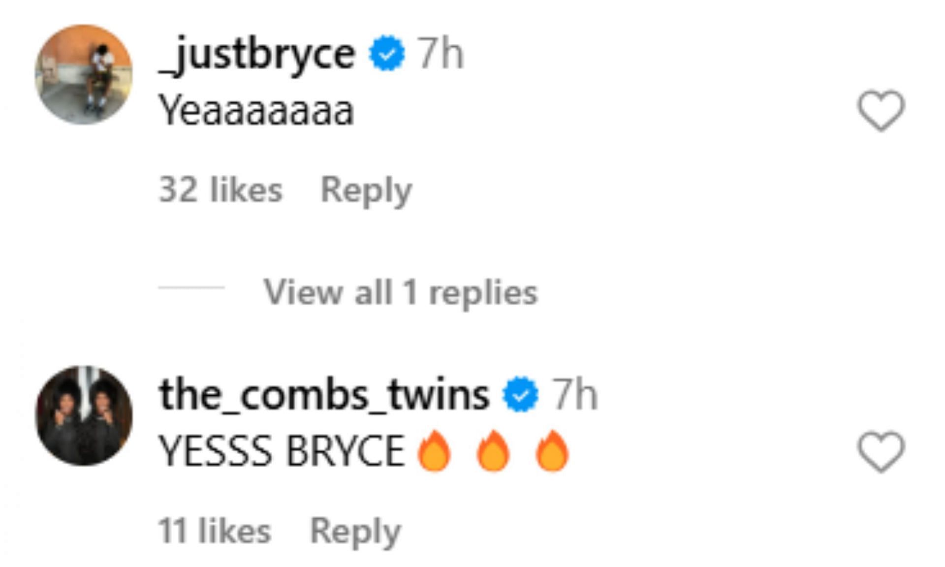 Diddy&rsquo;s daughters the Combs twins and LeBron James&rsquo; son Bryce James share their reaction to Bryce Cofield&rsquo;s college commitment (Image: IG/ Bryce Cofield)