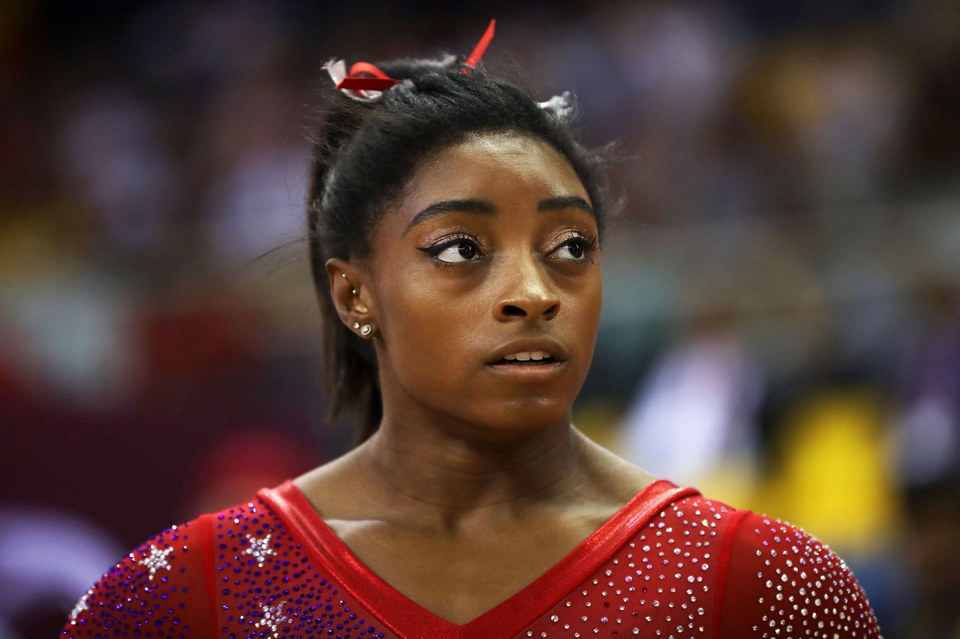 Simone Biles during the team event finals on the sixth day of 2018 FIS Artistic Gymnastics Championships (Image via: Getty Images)