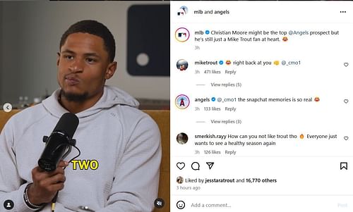 Mike Trout's comment (Source: Instagram @mlb)