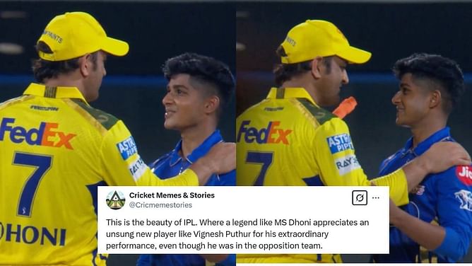CSK vs MI: डेब्यू मैच में दमदार प्रदर्शन करने के लिए विग्नेश पुथुर को एमएस धोनी से मिली शाबाशी, फैंस ने भी जमकर लुटाया प्यार
