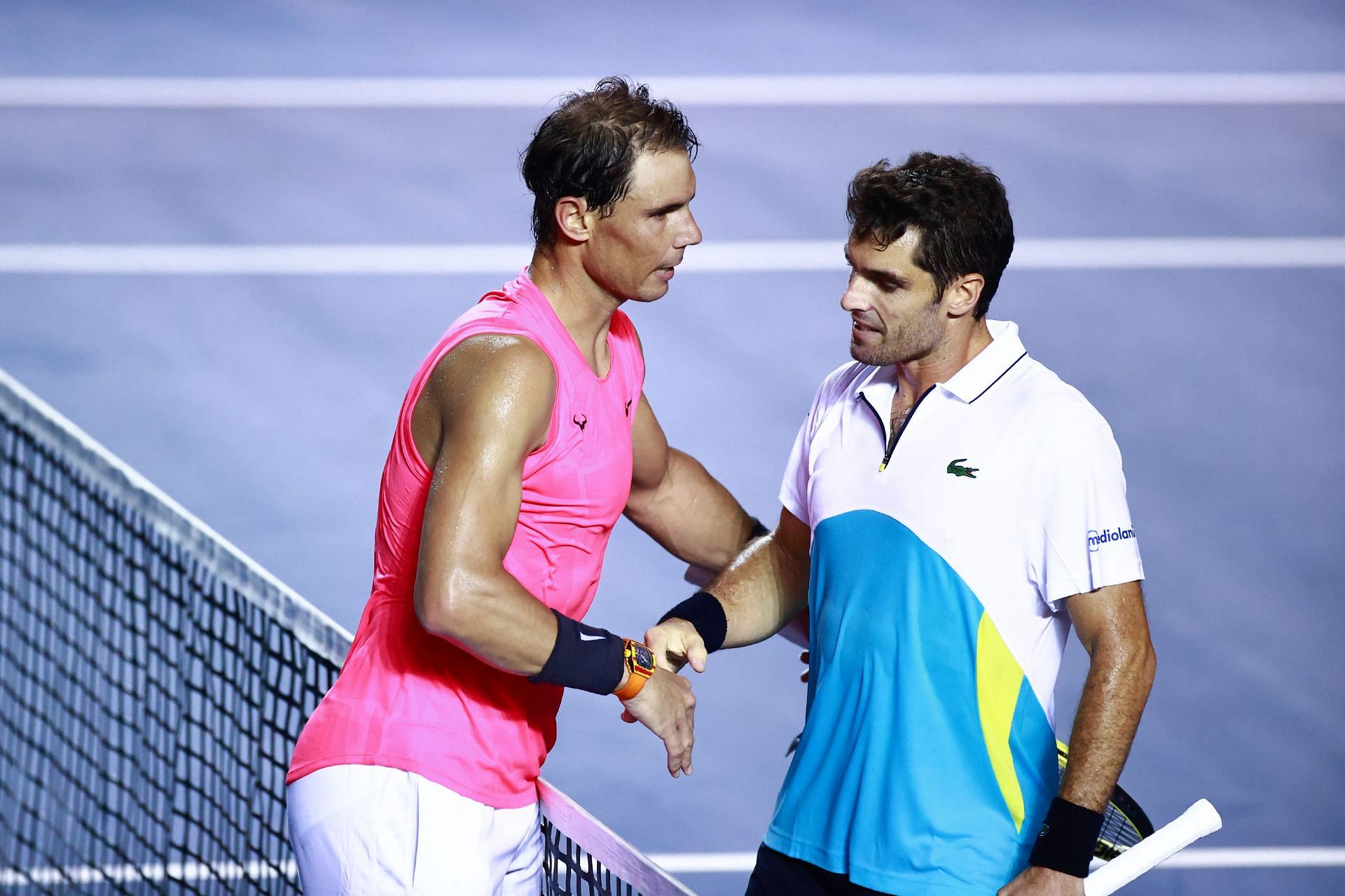 Rafael Nadal greets Pablo Andujar after their 2020 Abierto Mexicano Telcel encounter | Image Source: Getty