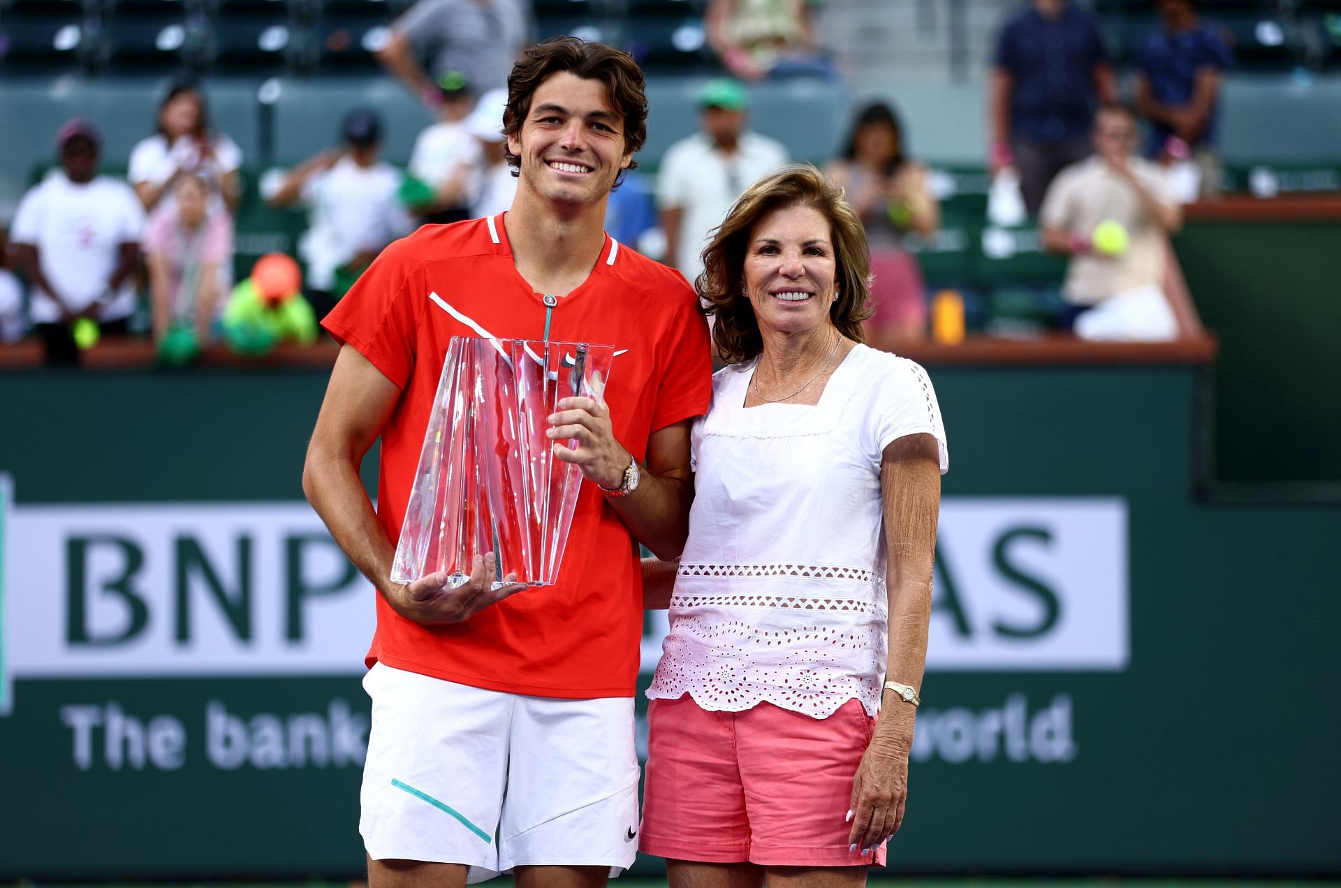 Taylor Fritz with his mother at the BNP Paribas Open 2022. (Photo: Getty)