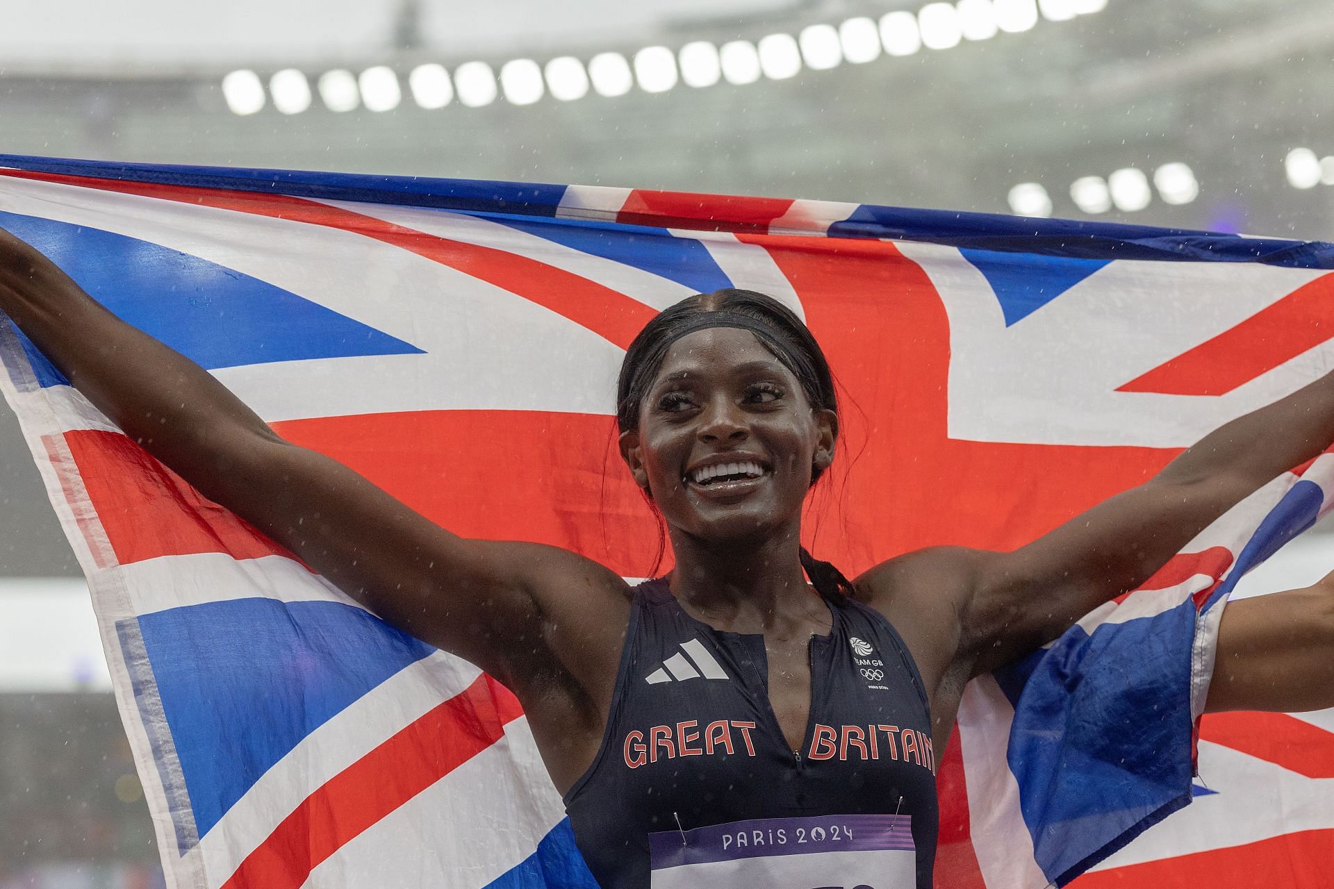 Neita after her silver medal victory in the 4x100m relay event during the 2024 Paris Olympics (Image via: Getty Images)