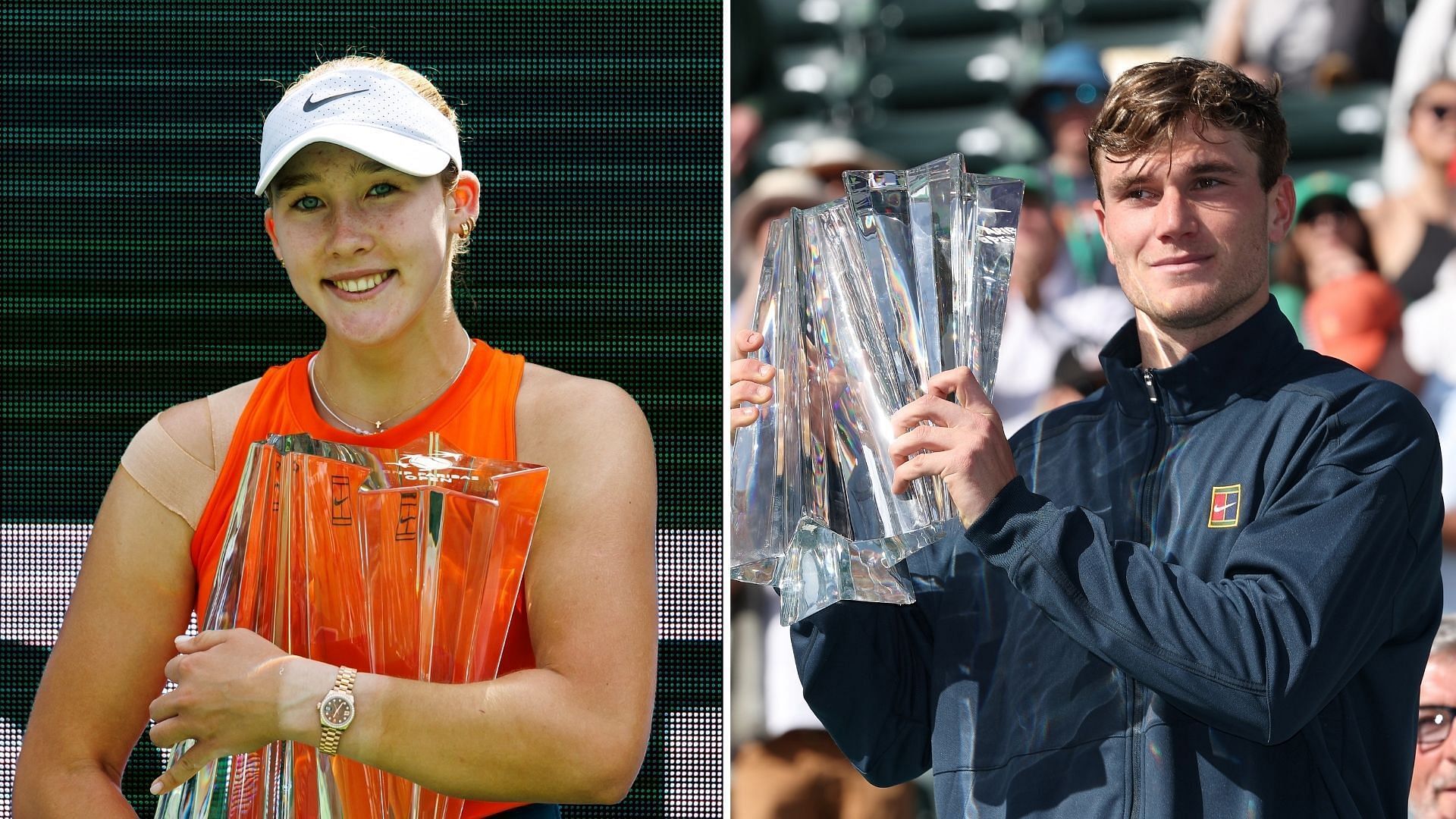 Andreeva (L), Draper (R) with IW trophies