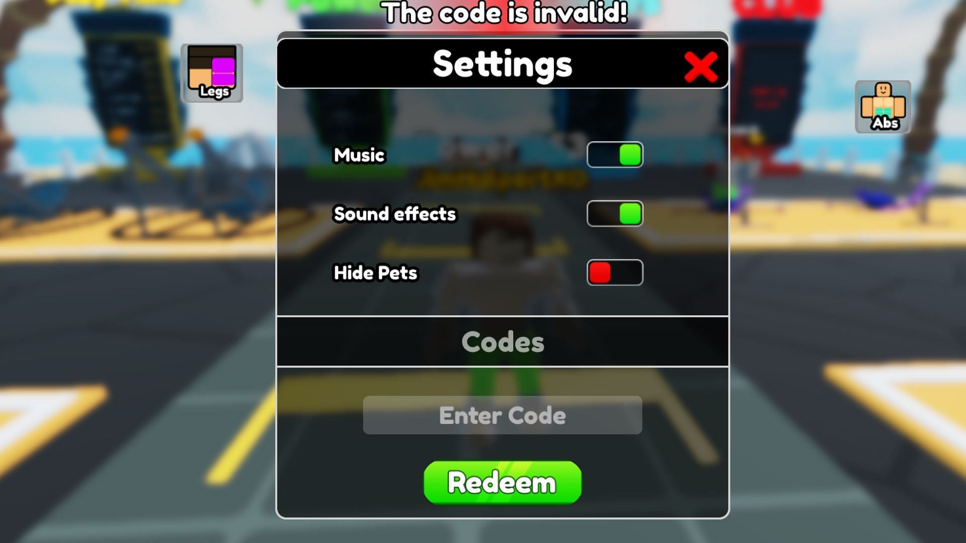 Be mindful of the letter casing when entering codes (Image via Roblox)