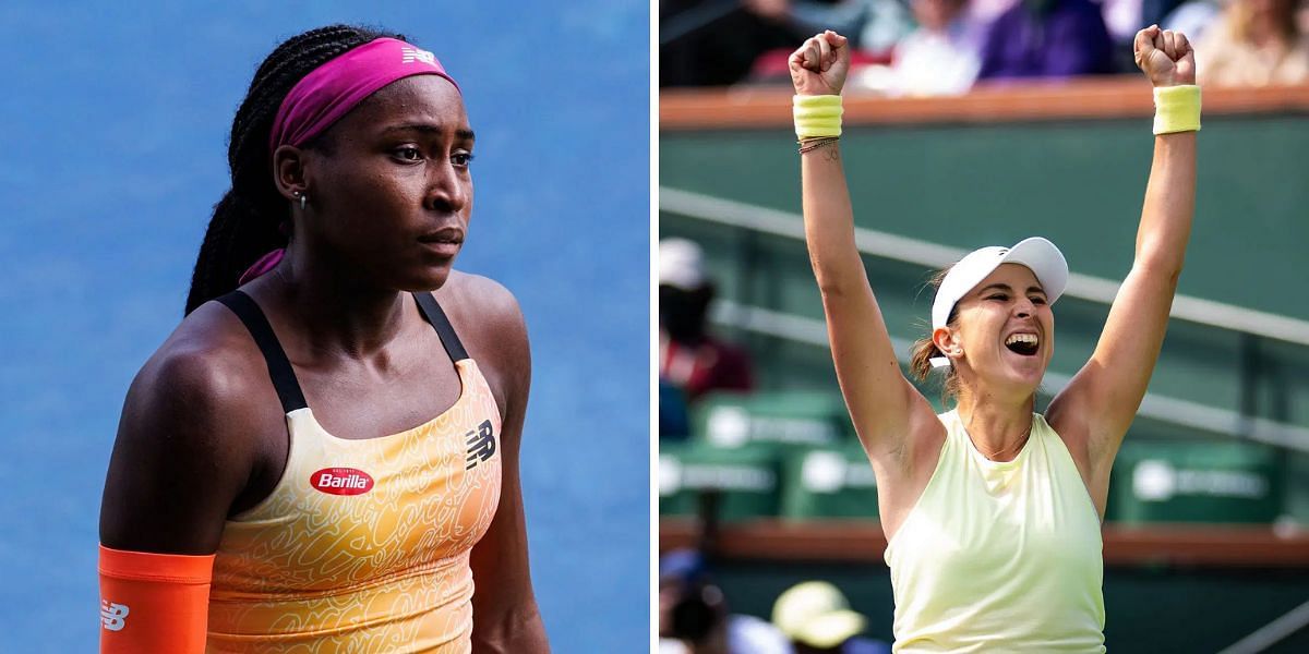 Dejected Coco Gauff; Belinda Bencic celebrating her win against Coco Gauff in the fourth round at the Indian Wells - Source: Getty