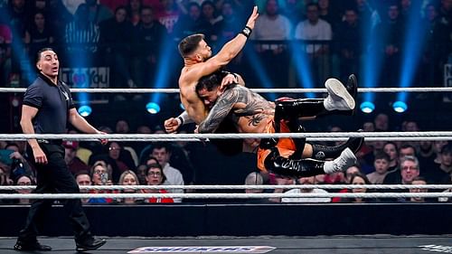 Nobody knew if this was supposed to be a crossbody or spear (Pic Courtesy: WWE.com)