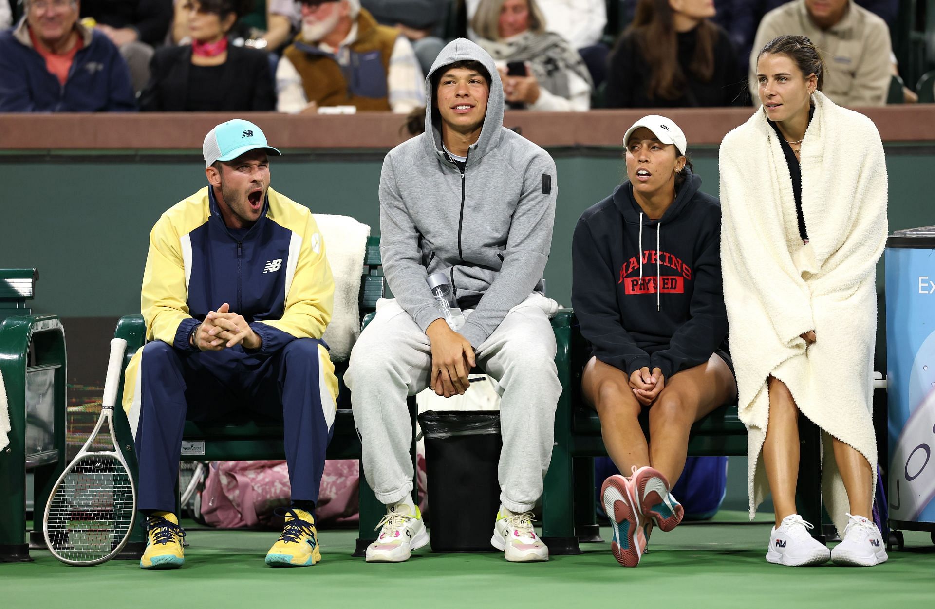 (L-R) Tommy Paul, Ben Shelton, Madison Keys, and Emma Navarro at Indian Wells - Source: Getty