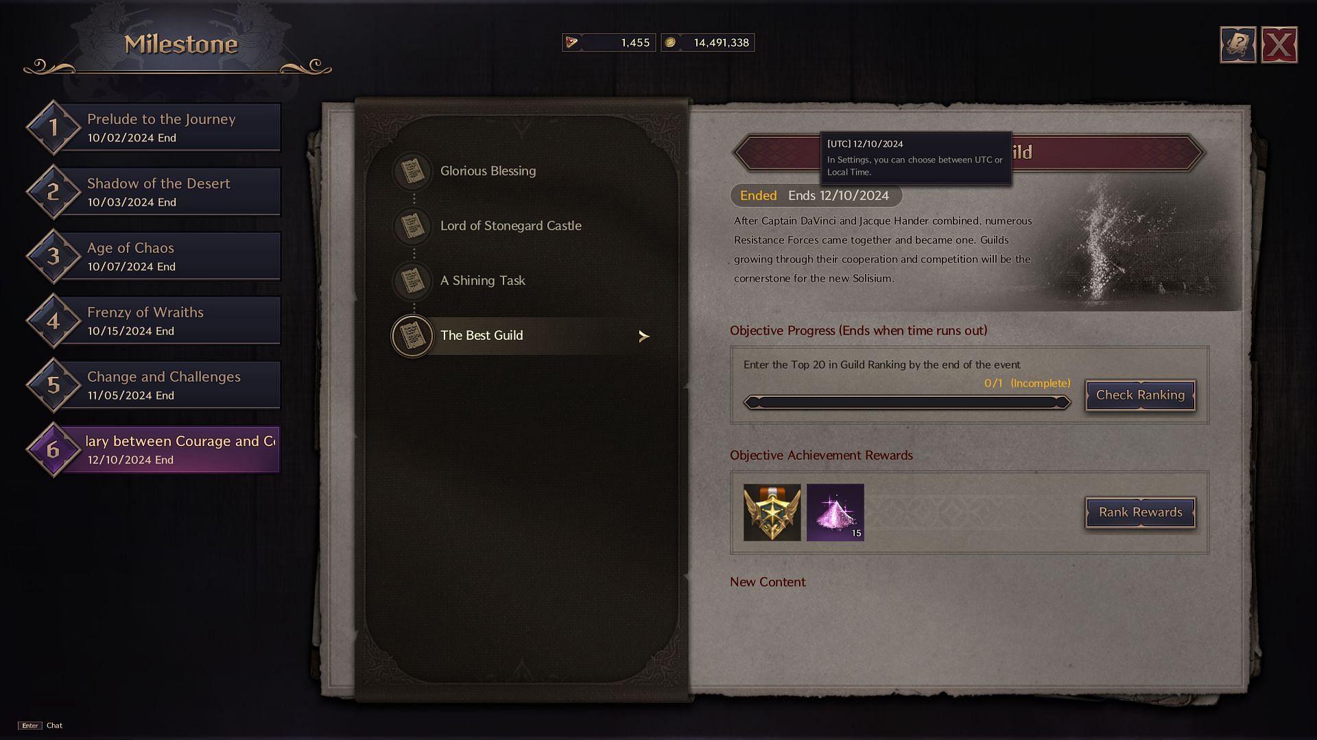 This is how Milestones will appear when you fire up Throne and Liberty after the patch (Image via NCSoft)