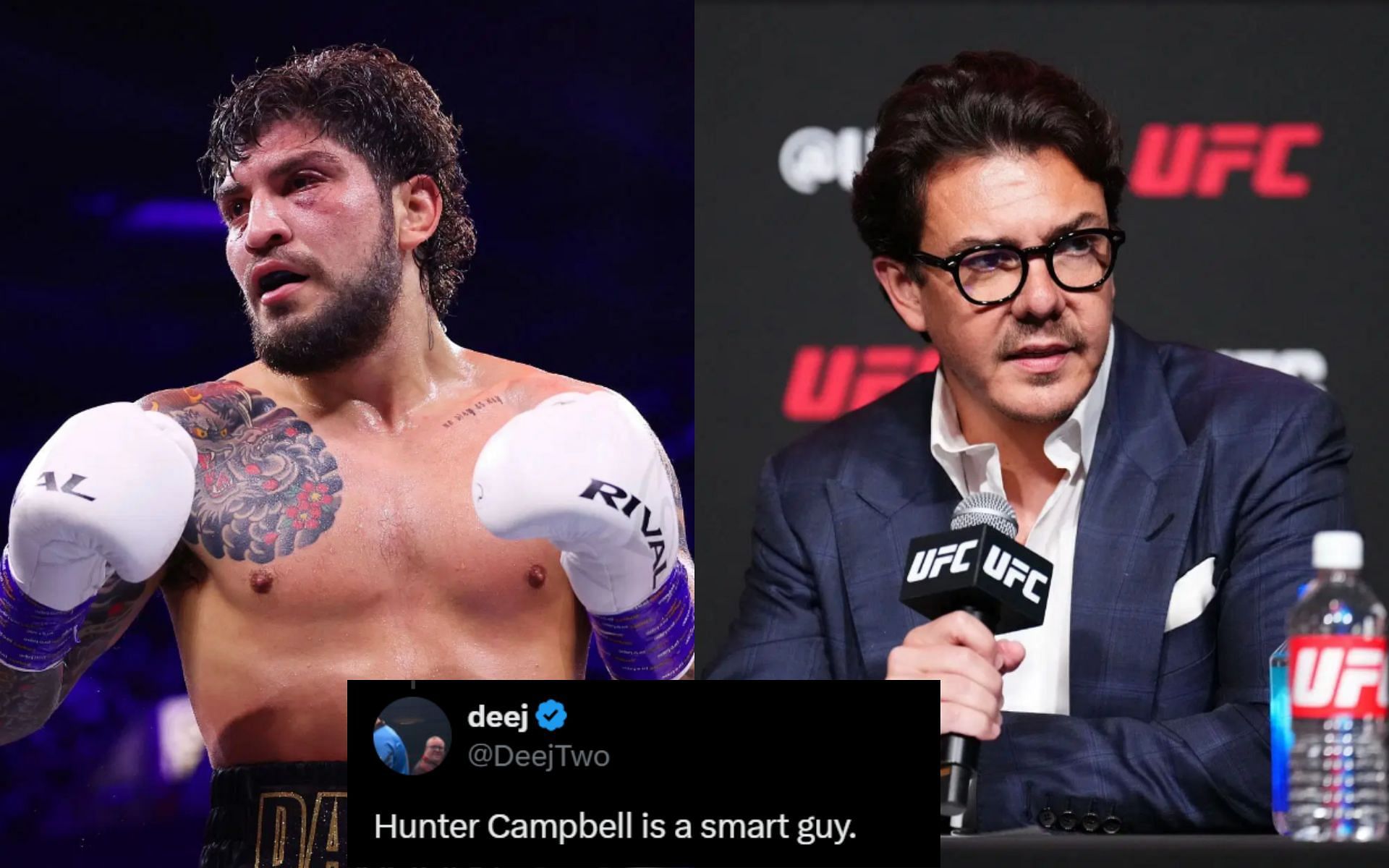 Fans react as Dillon Danis (left) reveals Hunter Capmbell (right) and UFC