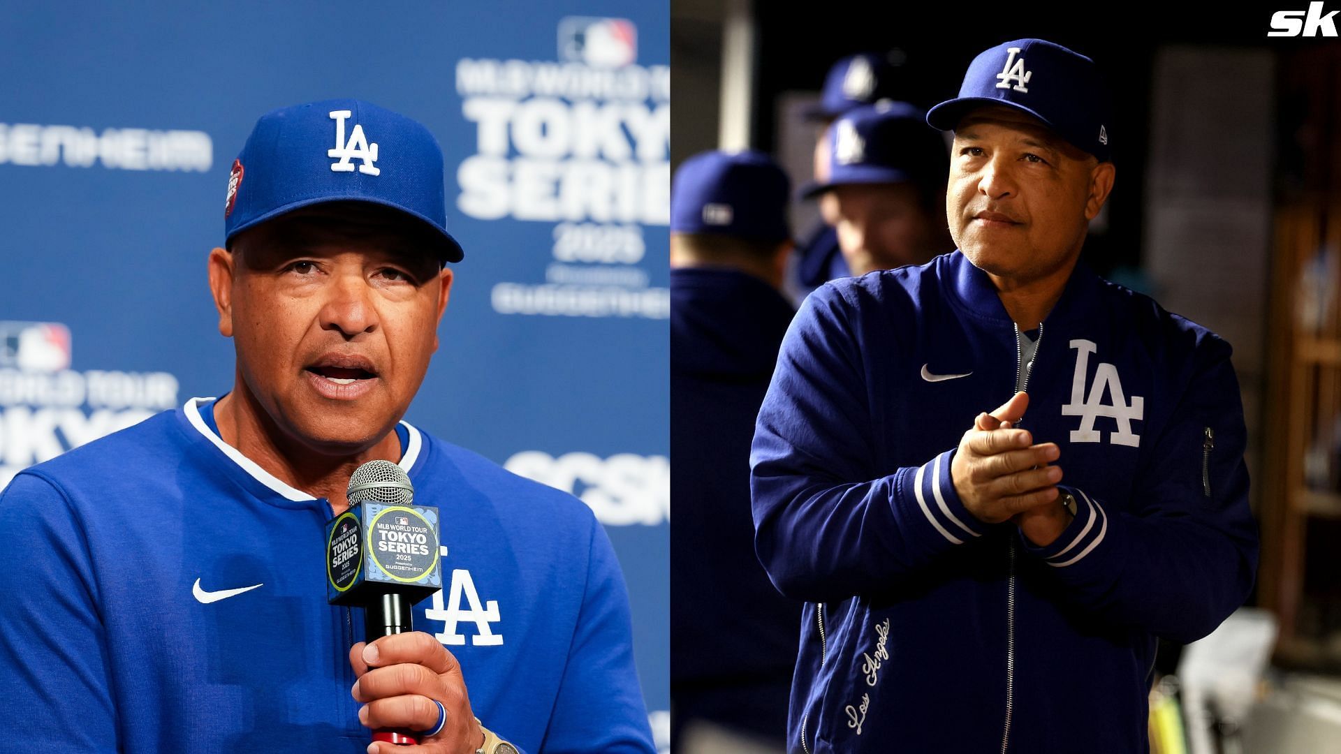 Manager Dave Roberts of the Los Angeles Dodgers talks to members of the media during a press conference ahead of the MLB Tokyo Series at Tokyo Dome (Source: Getty)