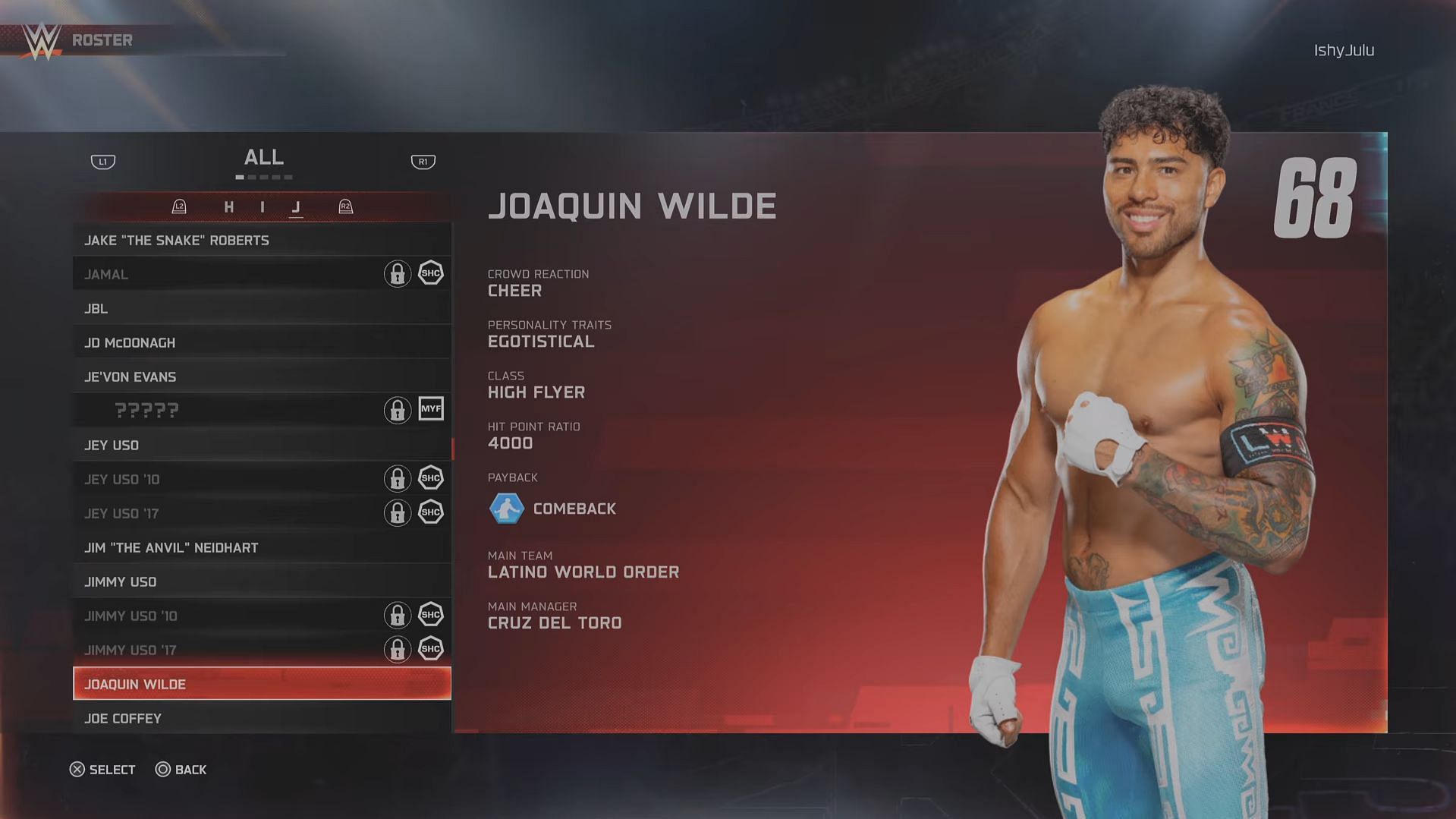 Jaoquin Wilde has a rating of 68 (Image via 2K Games || YouTube/@BottomTier)