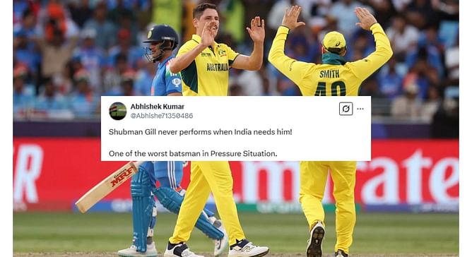 "Worst batsman in pressure situation" - Fans react as Shubman Gill departs for a single-digit score in IND vs AUS 2025 Champions Trophy semifinal